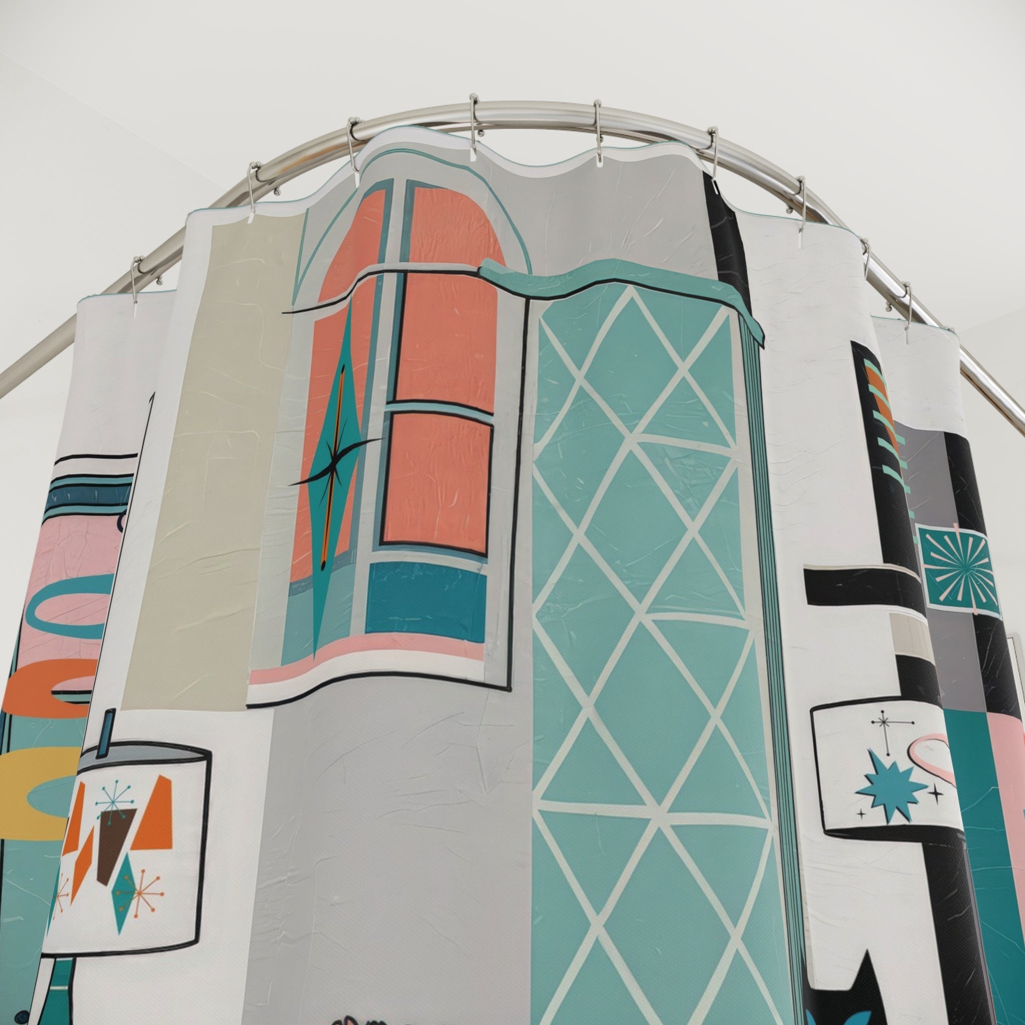 Kate McEnroe New York Mod Lounge Atomic Cat Shower Curtain, Mid Century Modern Retro Bathroom Panel, 50s Kitsch Cat DecorShower Curtains70205880000696286556