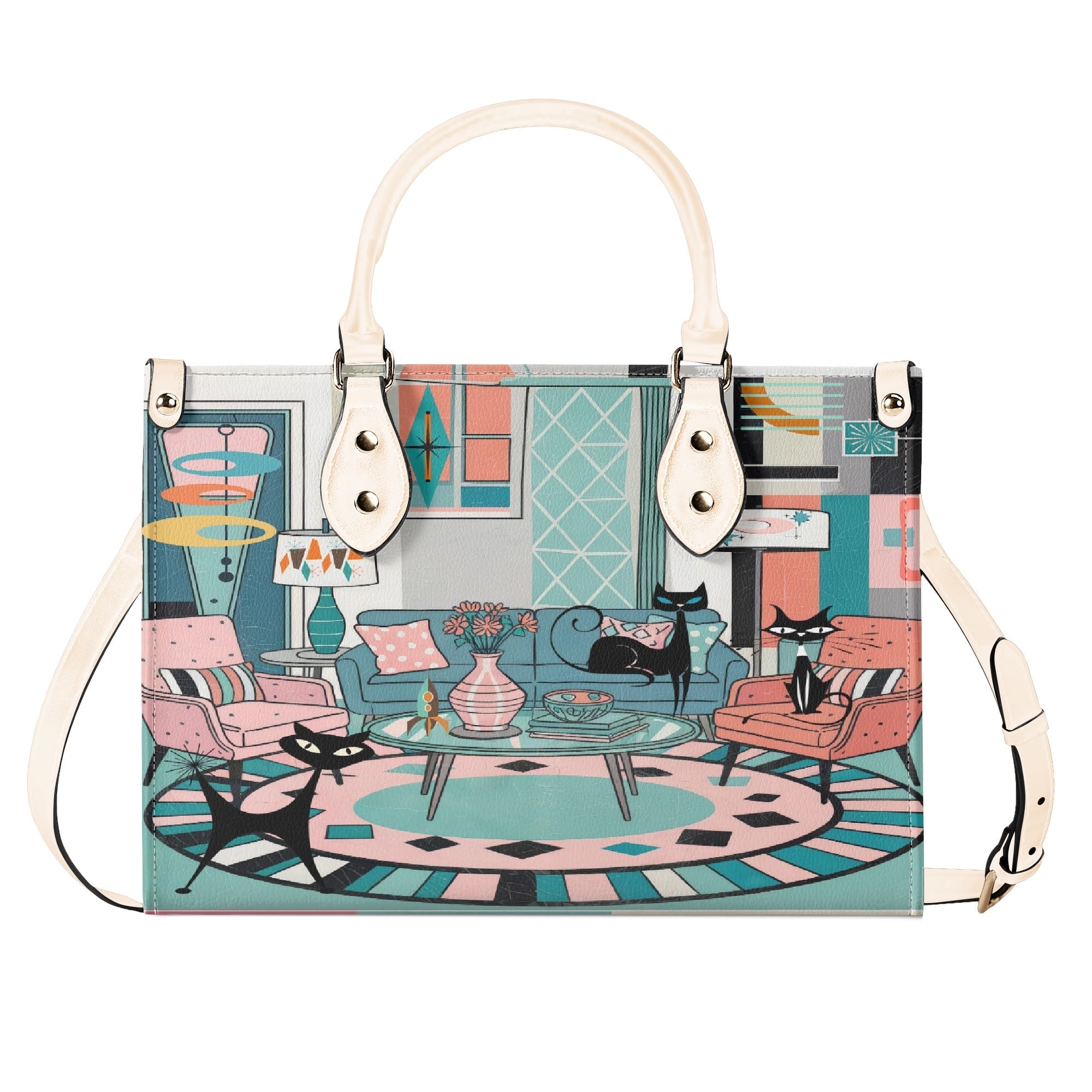 Kate McEnroe New York Mod Lounge Atomic Kitsch Cat Satchel, Retro Mid Century Modern Sputnik HandbagHandbagsYP63800N - 4