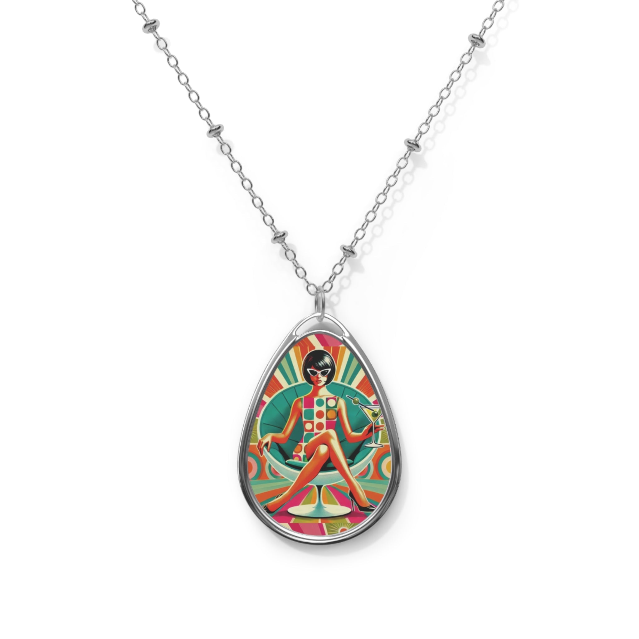 Kate McEnroe New York Mod Martini Girl Necklace, 60s Mid Century Modern Teardrop Pendant, Retro Fashion JewelryNecklaces30753726020605722016