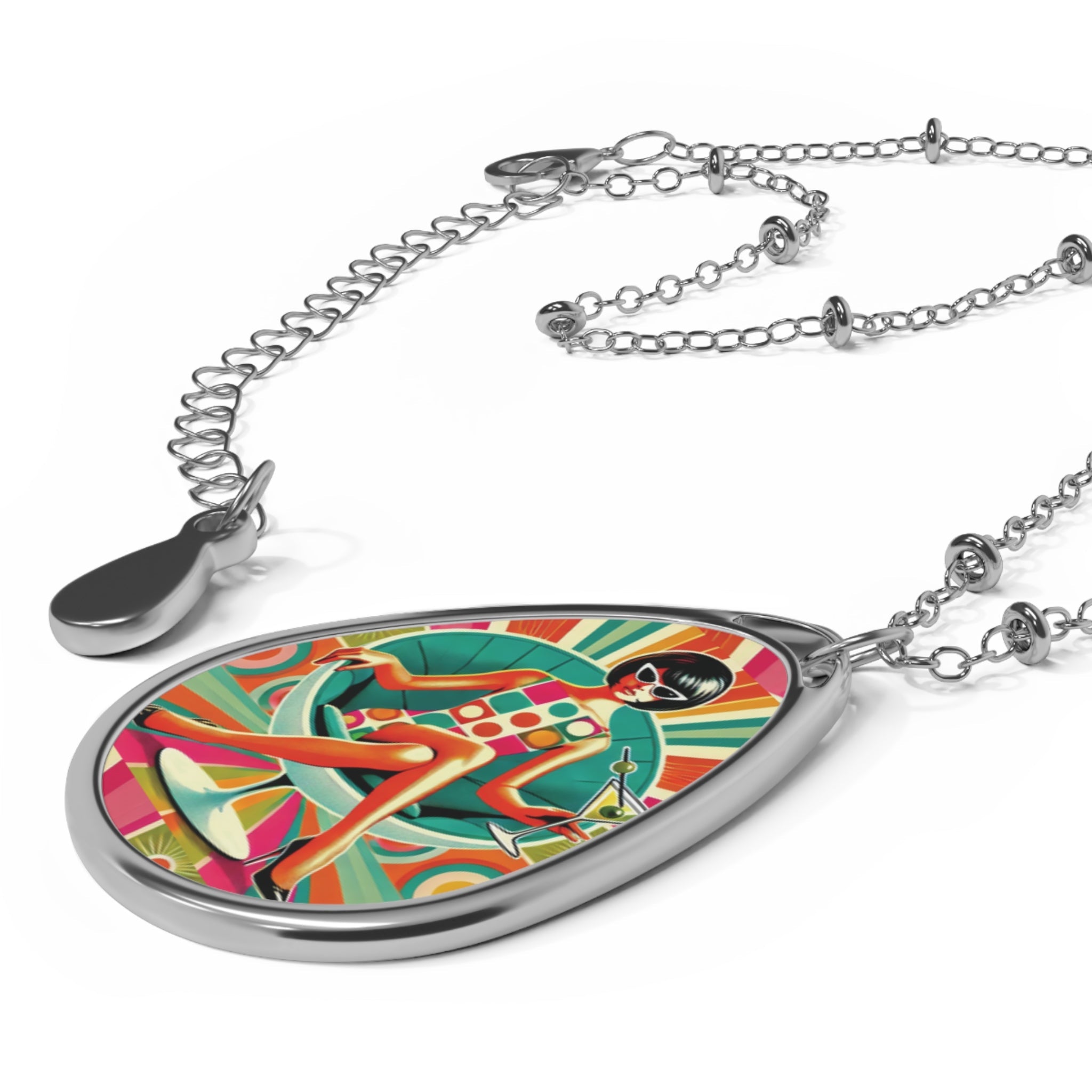 Kate McEnroe New York Mod Martini Girl Necklace, 60s Mid Century Modern Teardrop Pendant, Retro Fashion JewelryNecklaces30753726020605722016