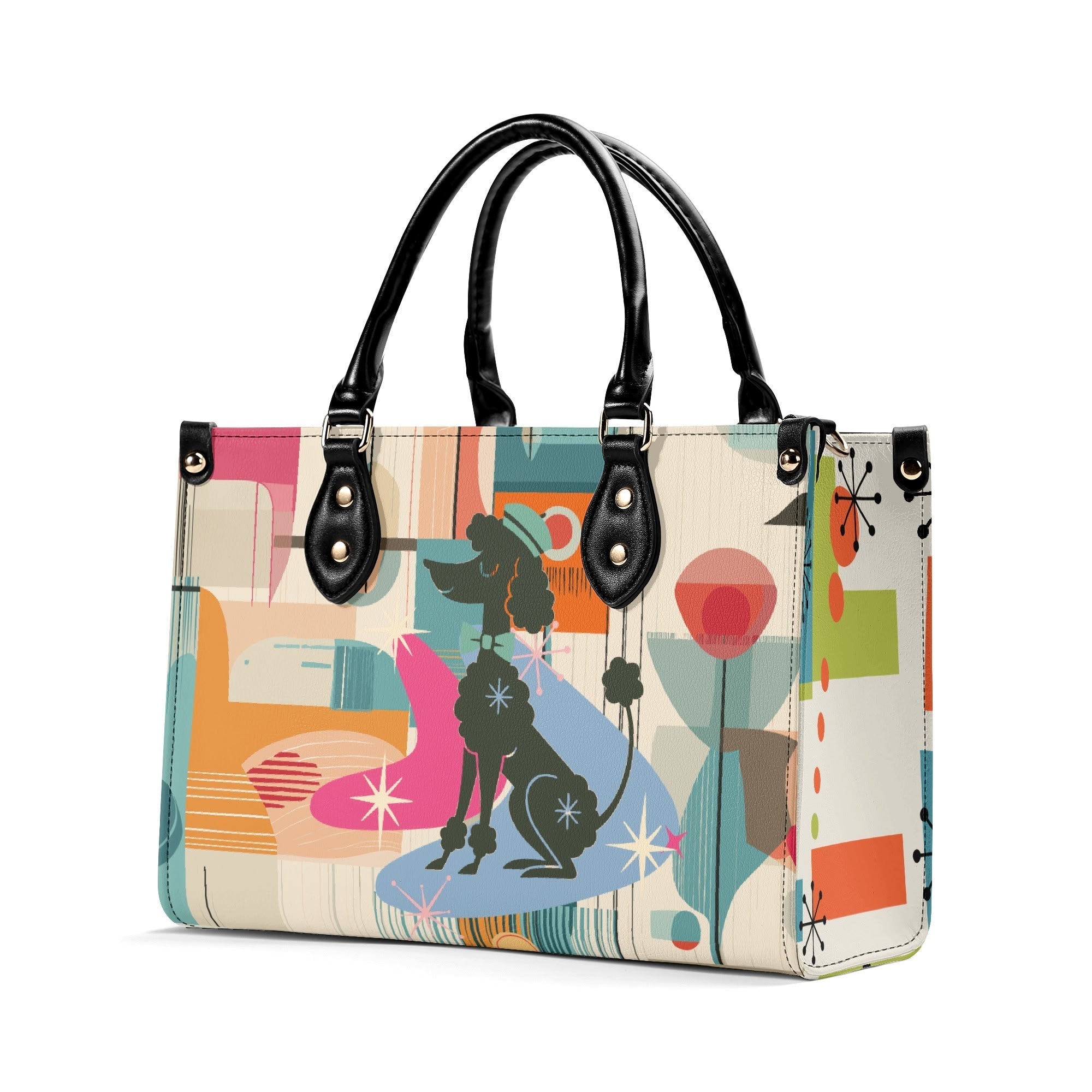 Kate McEnroe New York Mod Poodle Mid Century Modern Handbag, Retro Geometric Starburst Satchel, 50s Kitsch Atomic Shoulder BagHandbagsN4MX86GW - 1
