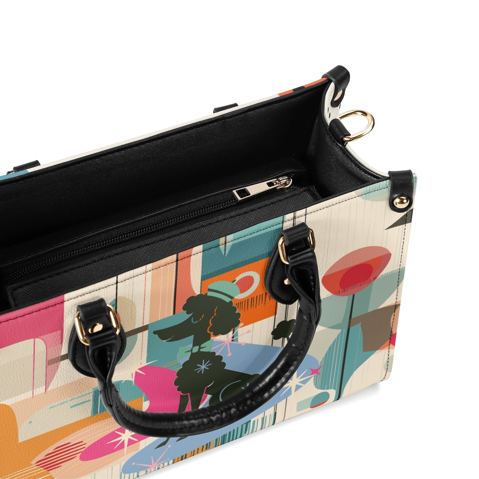 Kate McEnroe New York Mod Poodle Mid Century Modern Handbag, Retro Geometric Starburst Satchel, 50s Kitsch Atomic Shoulder BagHandbagsN4MX86GW - 1