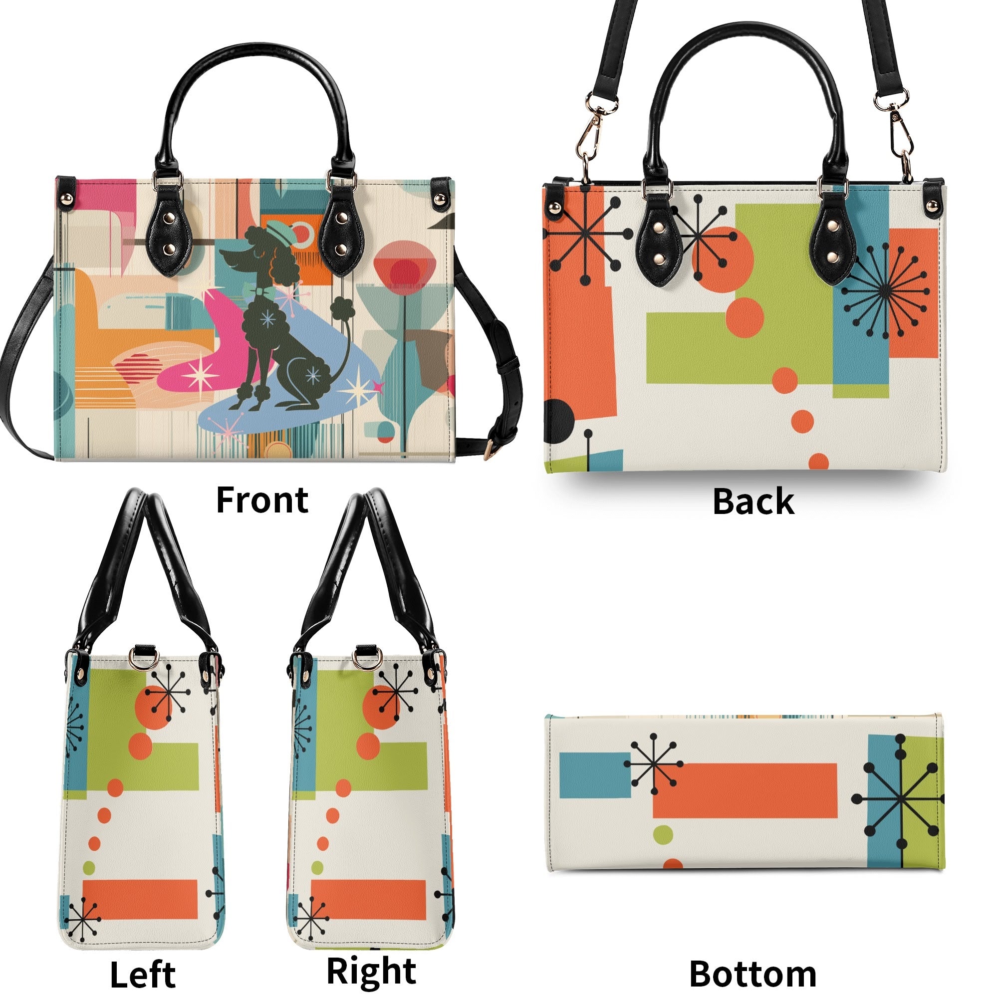 Kate McEnroe New York Mod Poodle Mid Century Modern Handbag, Retro Geometric Starburst Satchel, 50s Kitsch Atomic Shoulder BagHandbagsN4MX86GW - 1