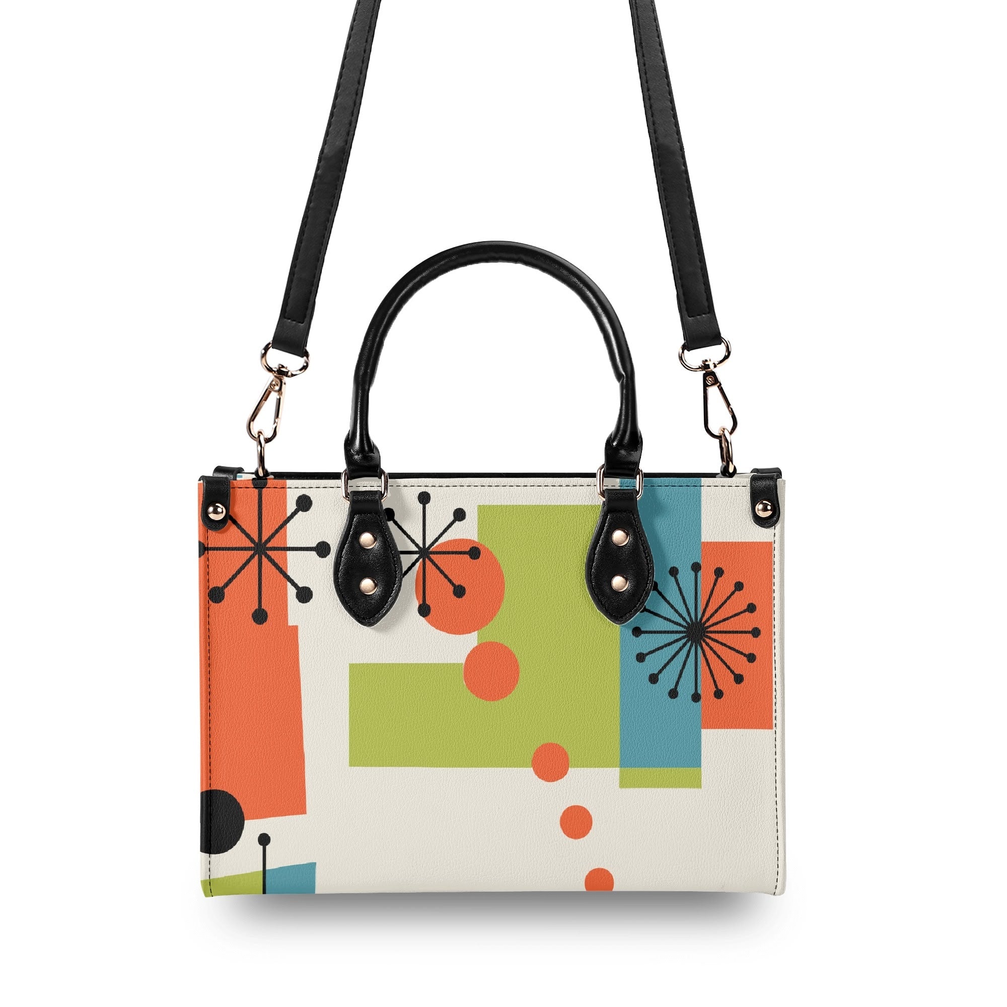 Kate McEnroe New York Mod Poodle Mid Century Modern Handbag, Retro Geometric Starburst Satchel, 50s Kitsch Atomic Shoulder BagHandbagsN4MX86GW - 1