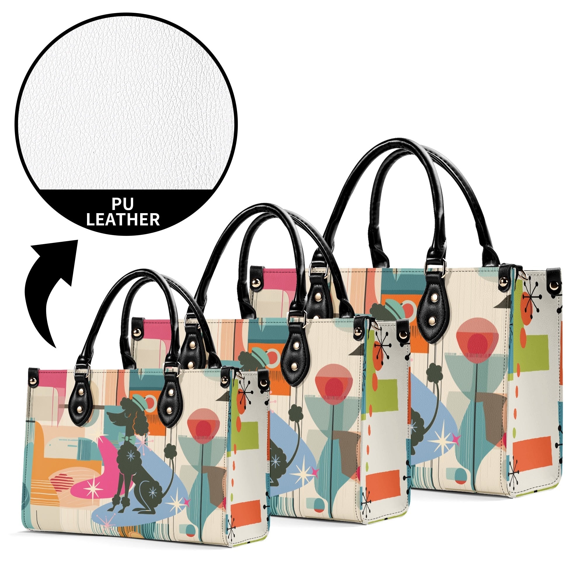 Kate McEnroe New York Mod Poodle Mid Century Modern Handbag, Retro Geometric Starburst Satchel, 50s Kitsch Atomic Shoulder BagHandbagsN4MX86GW - 1