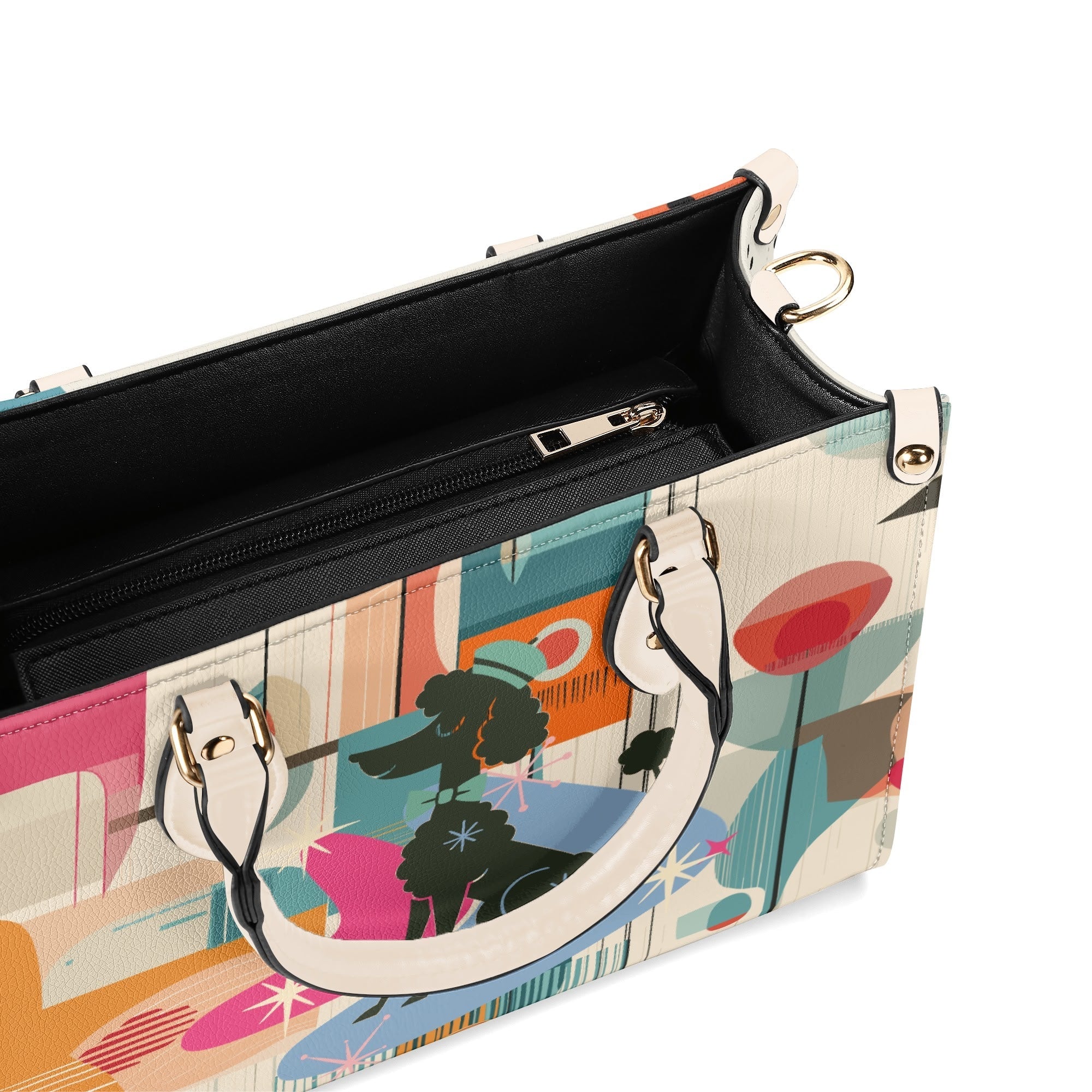 Kate McEnroe New York Mod Poodle Mid Century Modern Handbag, Retro Geometric Starburst Satchel, 50s Kitsch Atomic Shoulder BagHandbagsN4MX86GW - 1