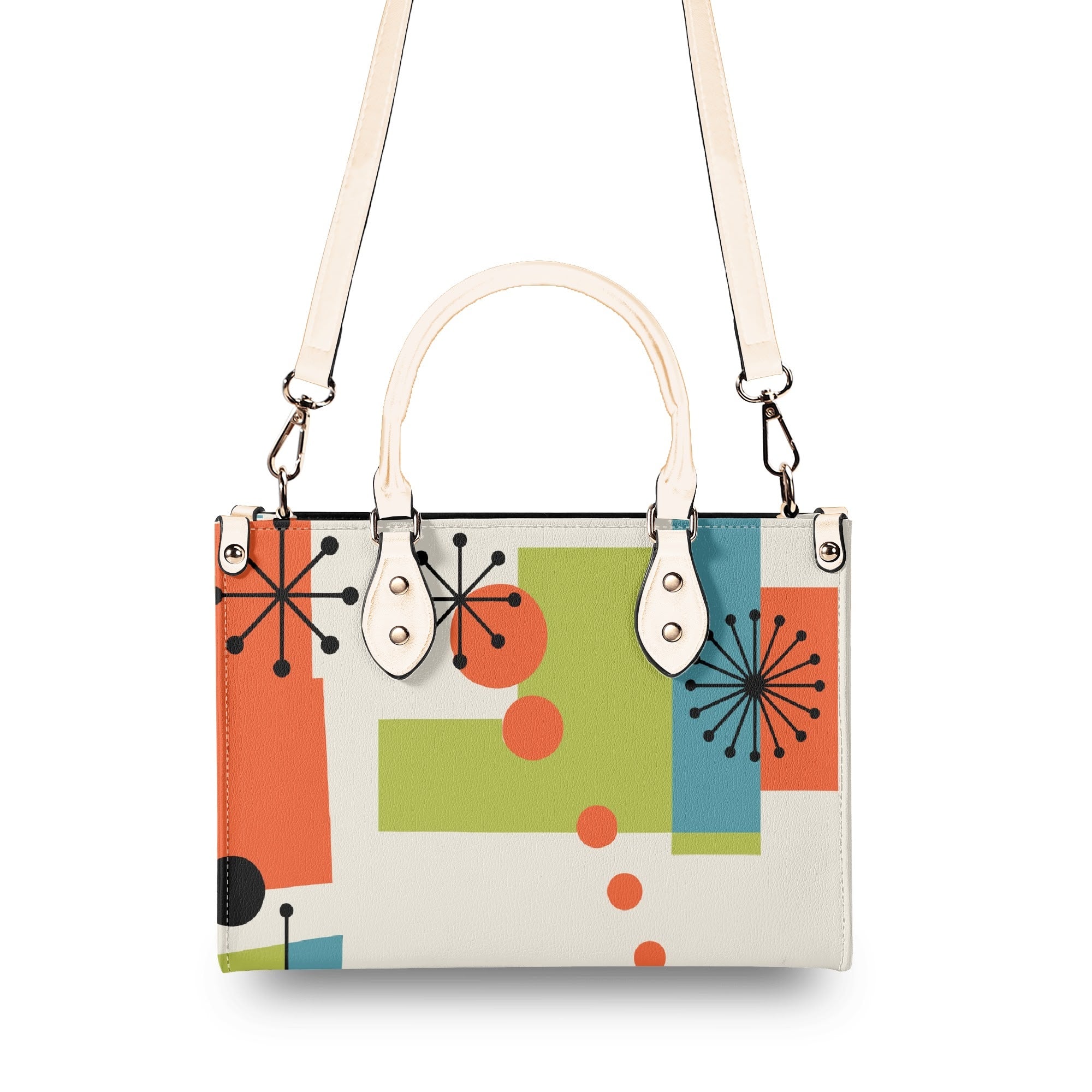 Kate McEnroe New York Mod Poodle Mid Century Modern Handbag, Retro Geometric Starburst Satchel, 50s Kitsch Atomic Shoulder BagHandbagsN4MX86GW - 1