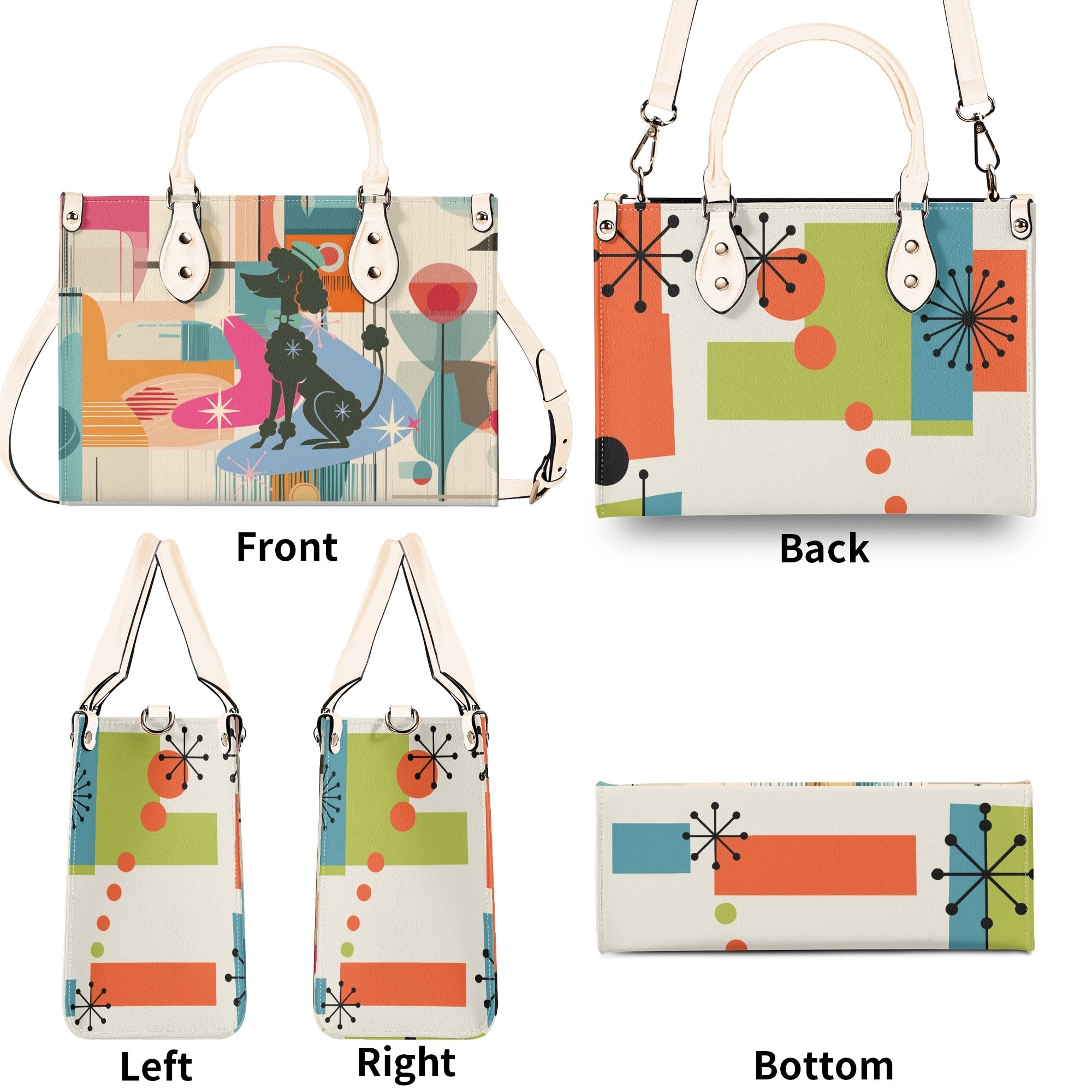 Kate McEnroe New York Mod Poodle Mid Century Modern Handbag, Retro Geometric Starburst Satchel, 50s Kitsch Atomic Shoulder BagHandbagsN4MX86GW - 1