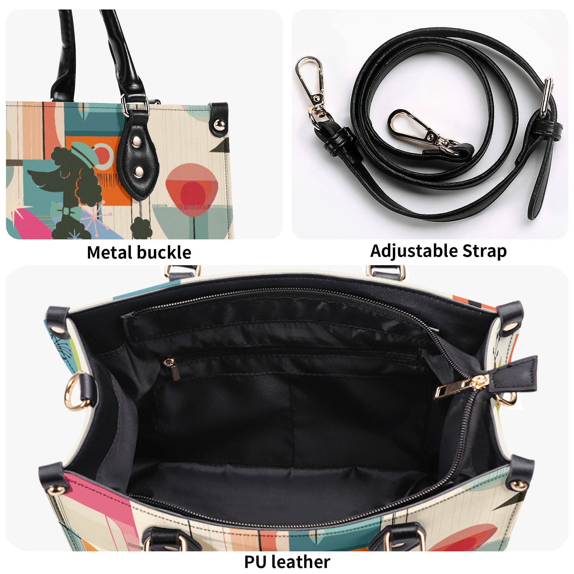 Kate McEnroe New York Mod Poodle Mid Century Modern Handbag, Retro Geometric Starburst Satchel, 50s Kitsch Atomic Shoulder BagHandbagsN4MX86GW - 1