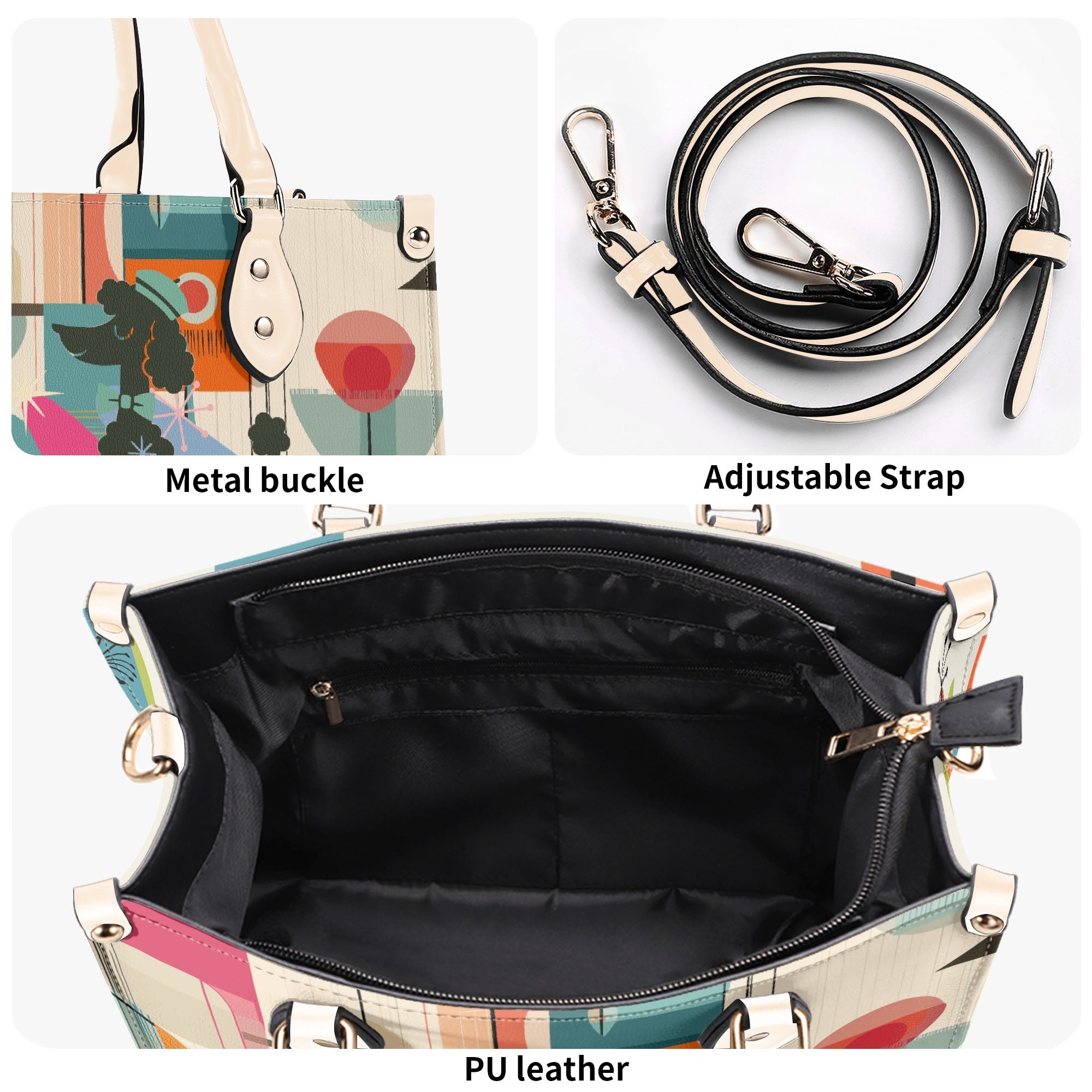 Kate McEnroe New York Mod Poodle Mid Century Modern Handbag, Retro Geometric Starburst Satchel, 50s Kitsch Atomic Shoulder BagHandbagsN4MX86GW - 1