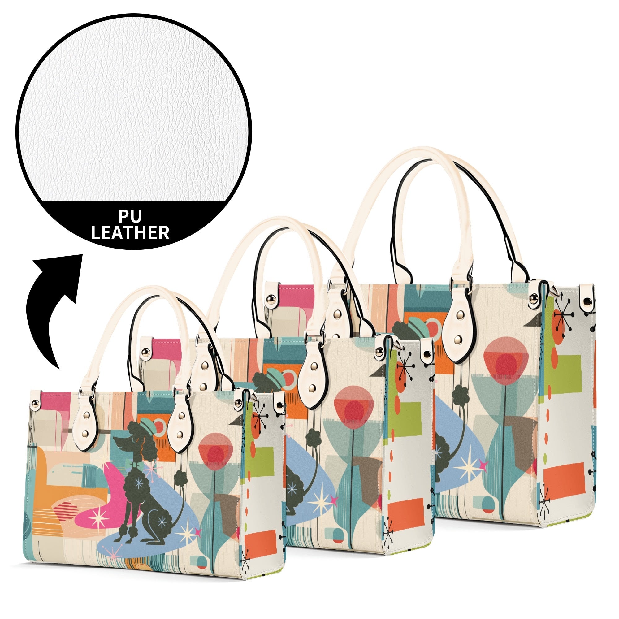 Kate McEnroe New York Mod Poodle Mid Century Modern Handbag, Retro Geometric Starburst Satchel, 50s Kitsch Atomic Shoulder BagHandbagsN4MX86GW - 1