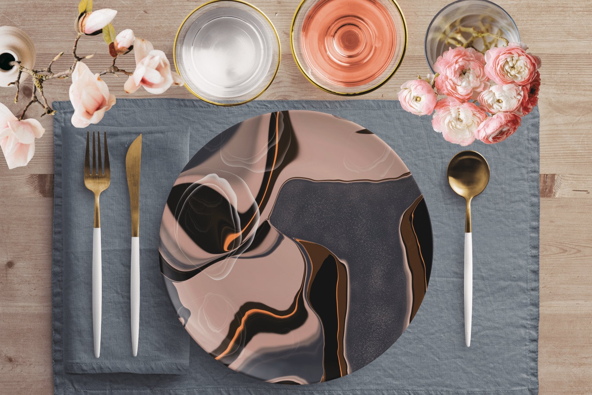 Kate McEnroe New York Modern Contemporary Marble Print Dinner PlatesPlatesP20 - MAR - NAV - 76S