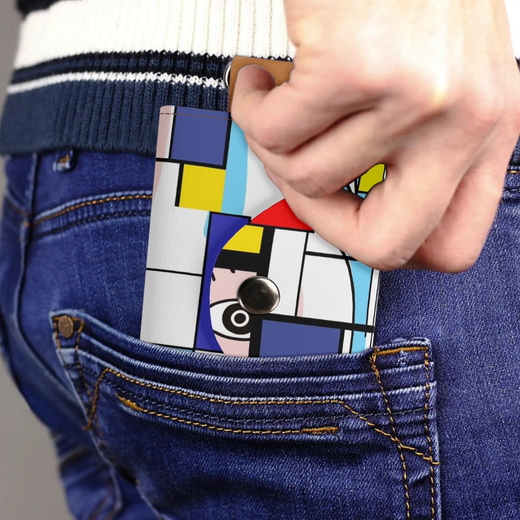 Kate McEnroe New York Mondrian Boho Evil Eye Patchwork Keychain PouchKeyChain WalletNR9D7D5Y - 1