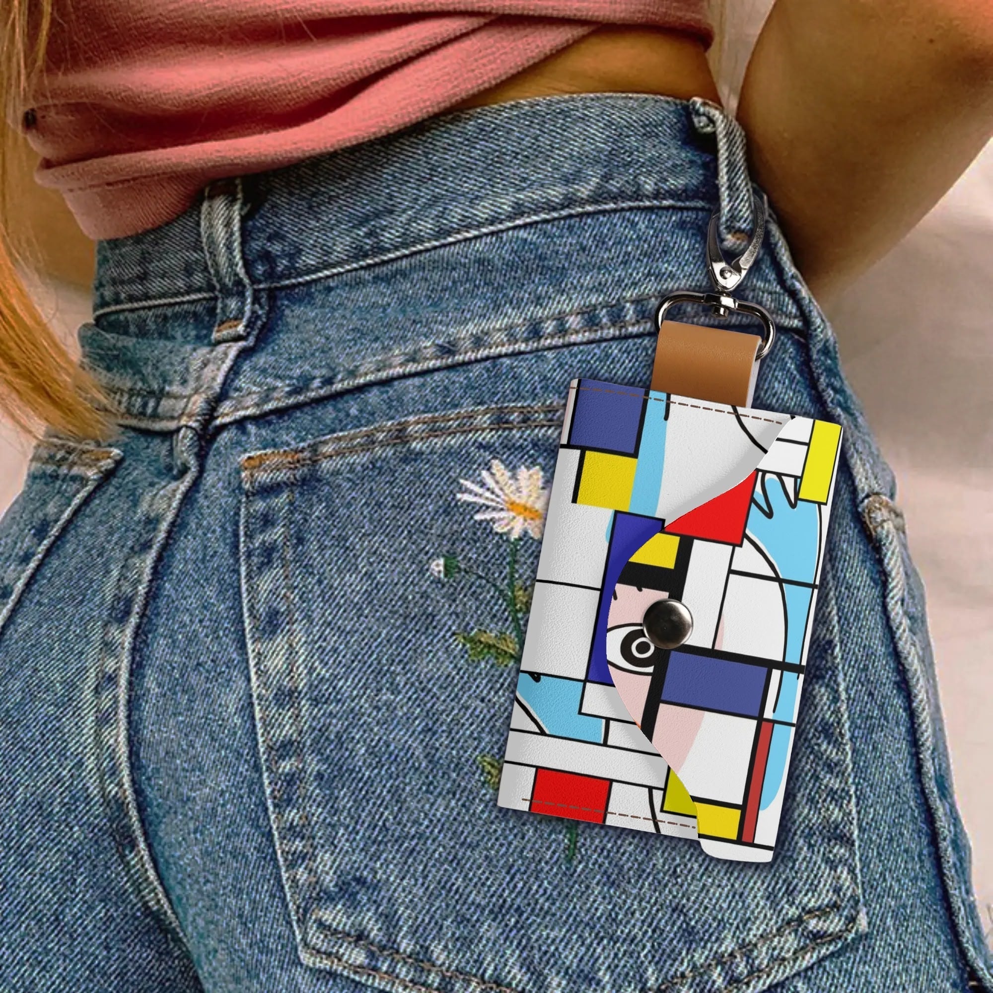 Kate McEnroe New York Mondrian Boho Evil Eye Patchwork Keychain PouchKeyChain WalletNR9D7D5Y - 1