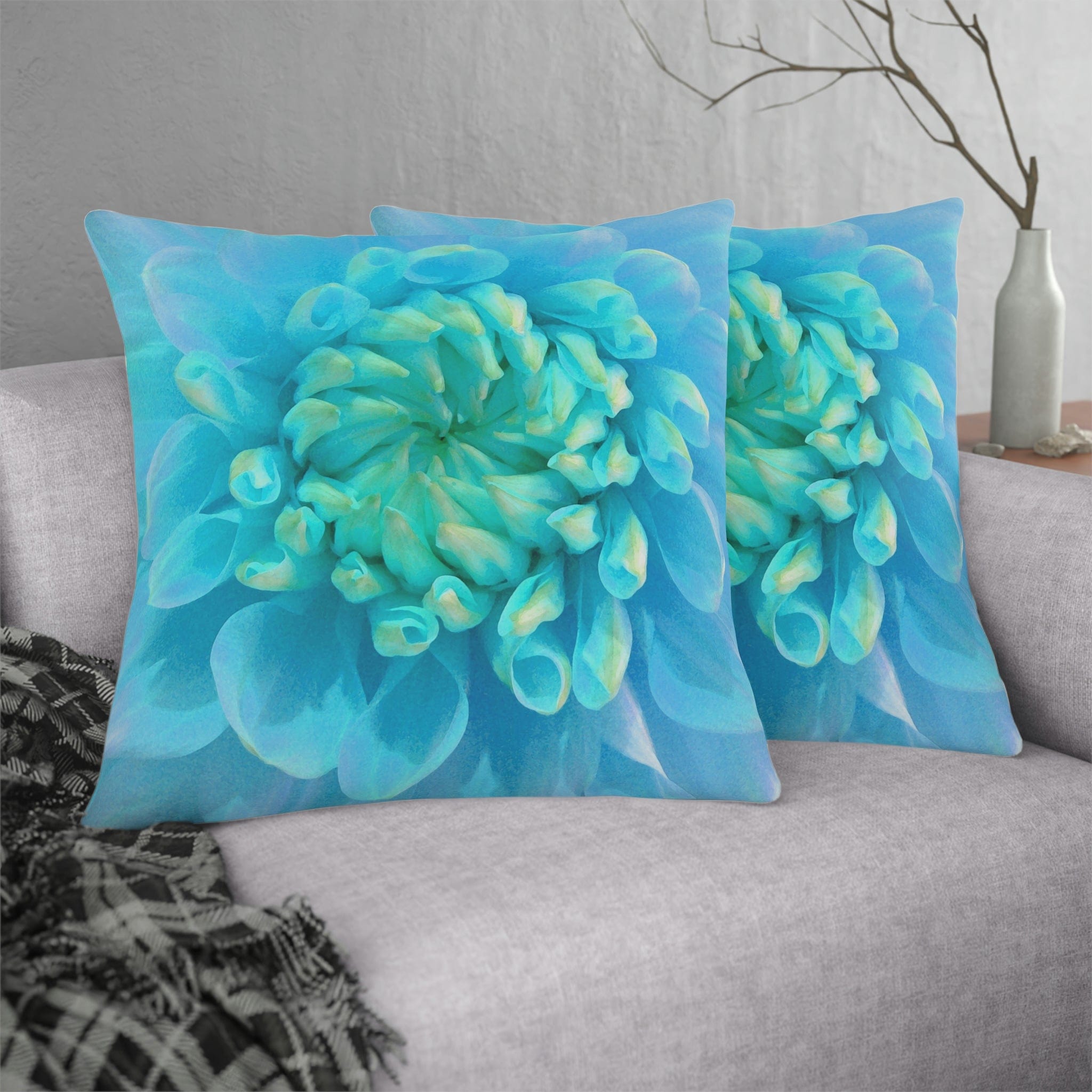 Kate McEnroe New York Outdoor Pillow in Painted Turquoise Dahlia FlowerThrow Pillows16407444430898672731