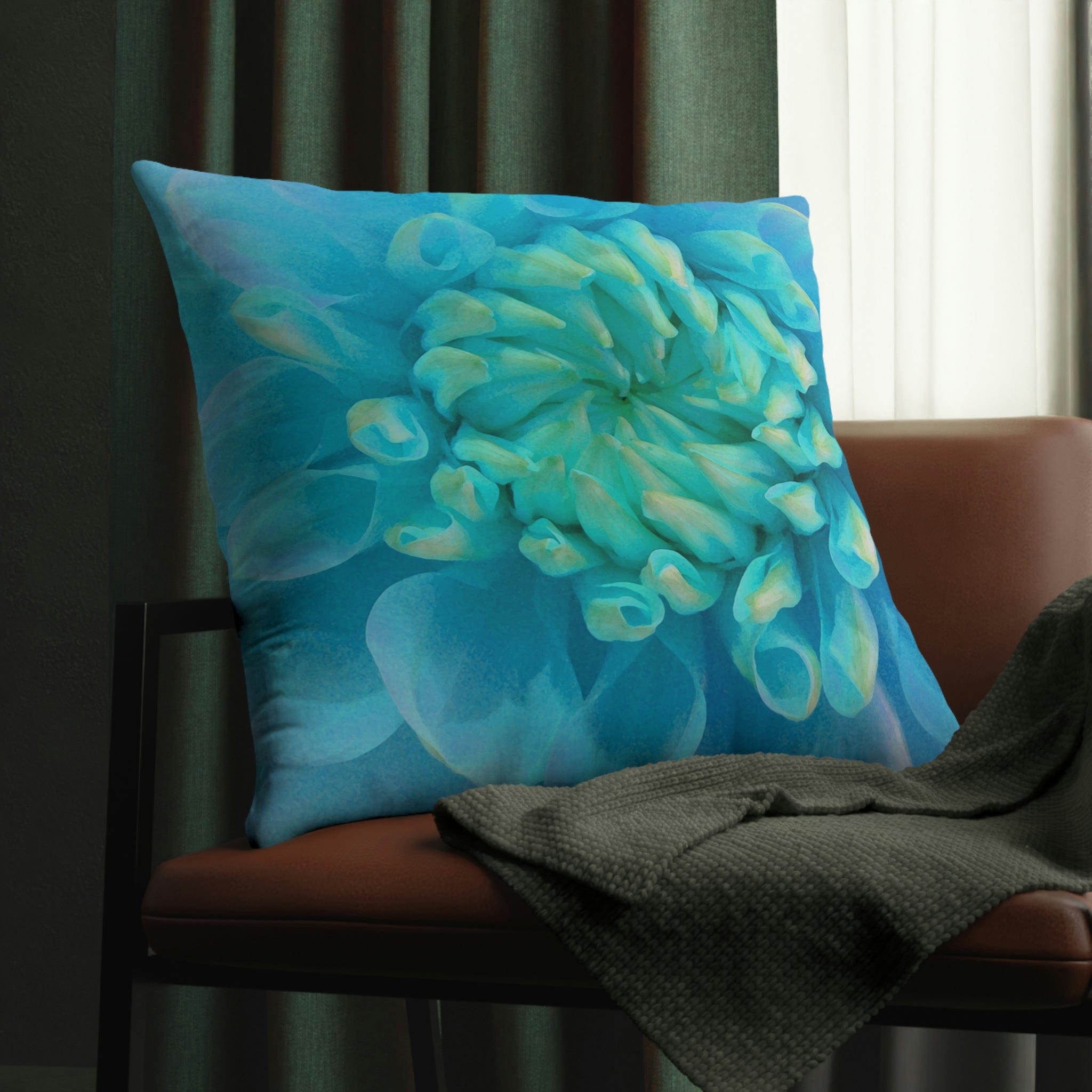 Kate McEnroe New York Outdoor Pillow in Painted Turquoise Dahlia FlowerThrow Pillows16407444430898672731