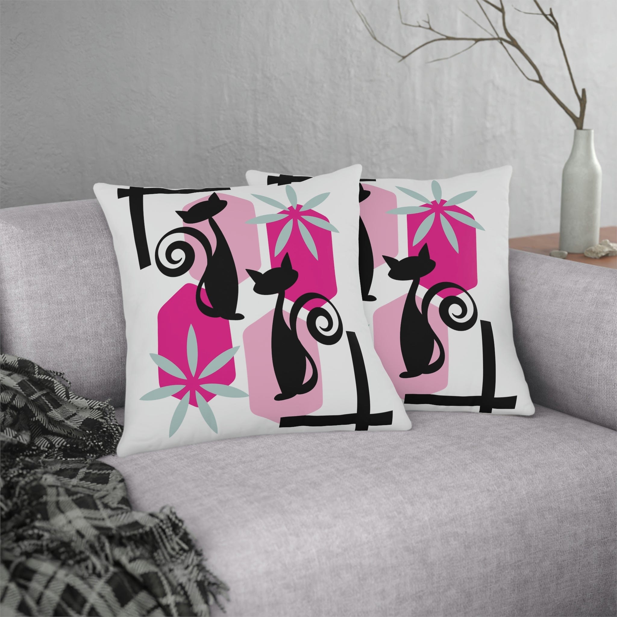 Kate McEnroe New York Outdoor Throw Pillow in Mid Century Modern Atomic Cat PrintThrow Pillows12954286350499774592