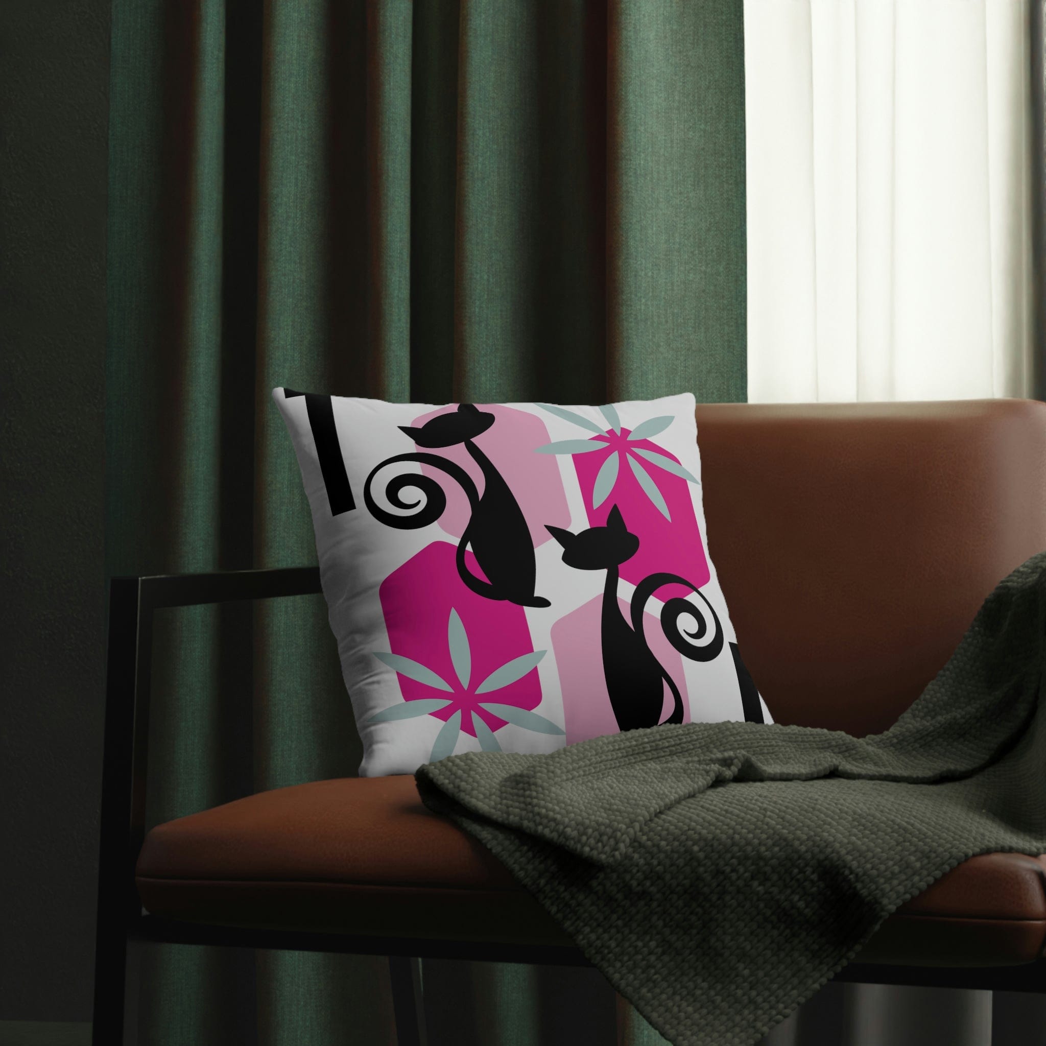 Kate McEnroe New York Outdoor Throw Pillow in Mid Century Modern Atomic Cat PrintThrow Pillows21721159538015897553