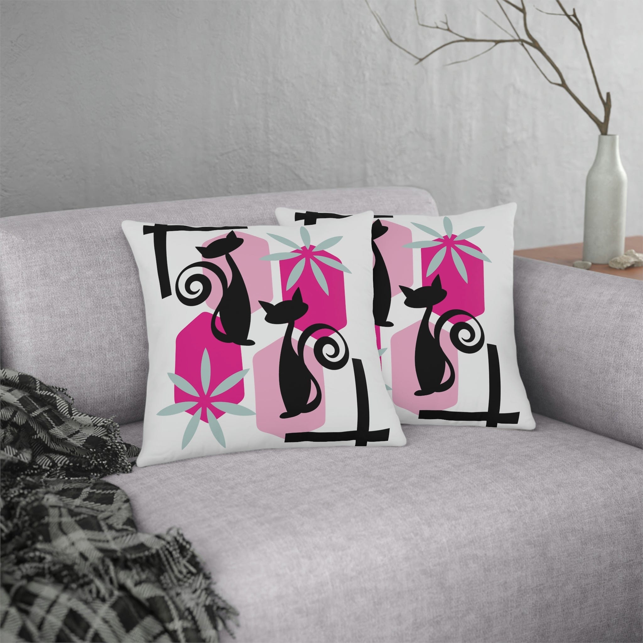 Kate McEnroe New York Outdoor Throw Pillow in Mid Century Modern Atomic Cat PrintThrow Pillows23534745869640698753