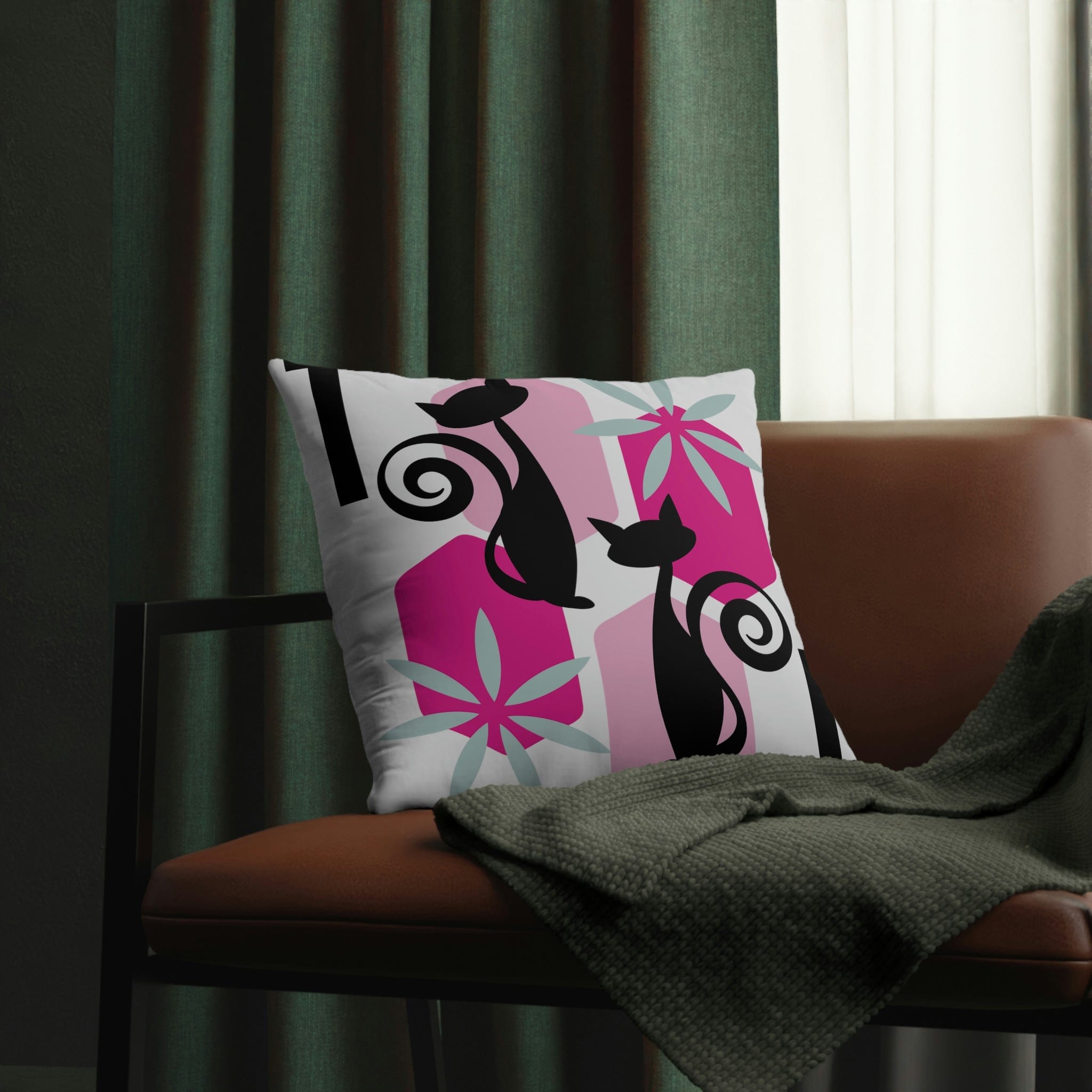 Kate McEnroe New York Outdoor Throw Pillow in Mid Century Modern Atomic Cat PrintThrow Pillows23534745869640698753