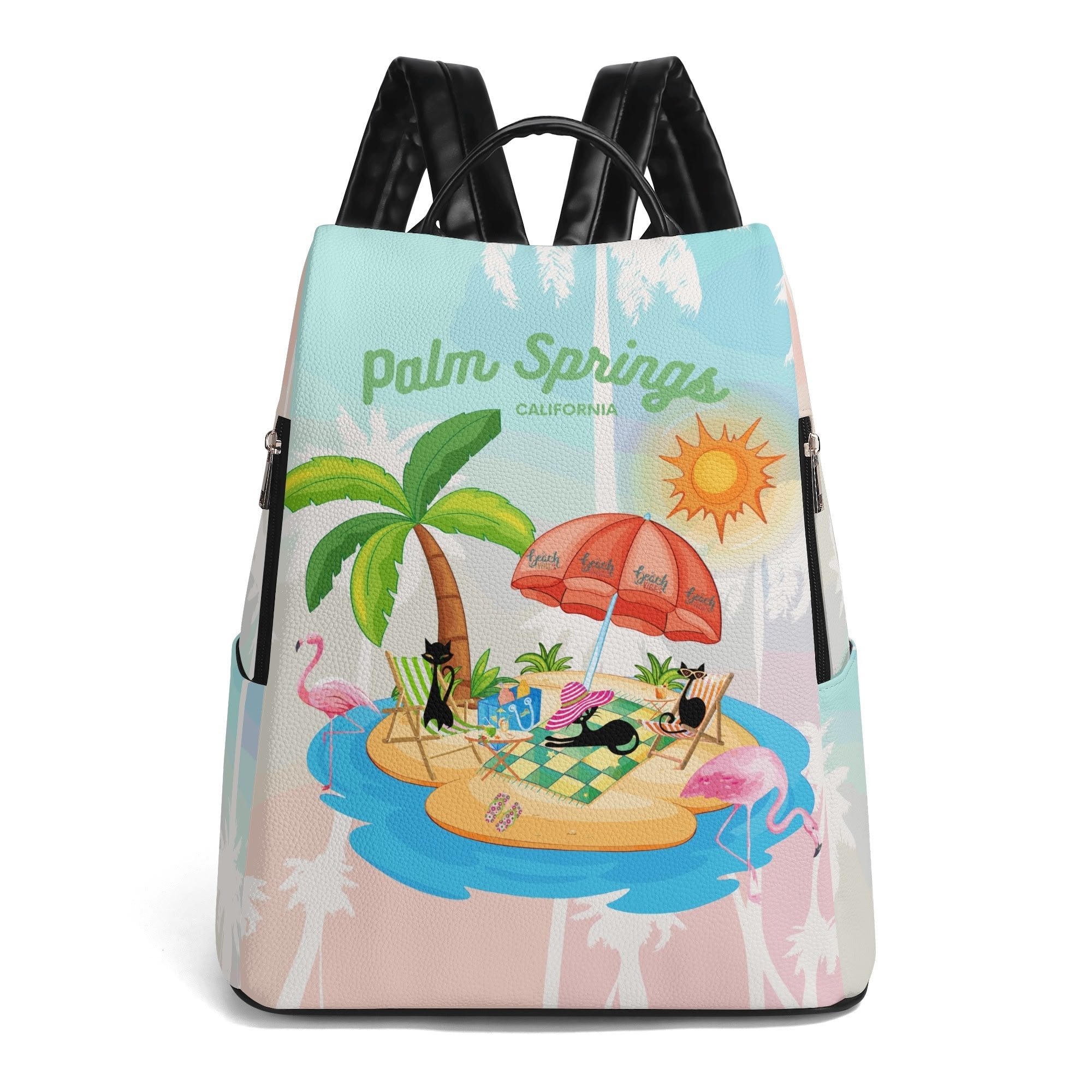 Kate McEnroe New York Palm Springs Atomic Cat Backpack, Retro Mid Century Modern Beach Travel Bag, 50s Kitsch Flamingo Vacation VibeBackpacksN67GEJXW - 1