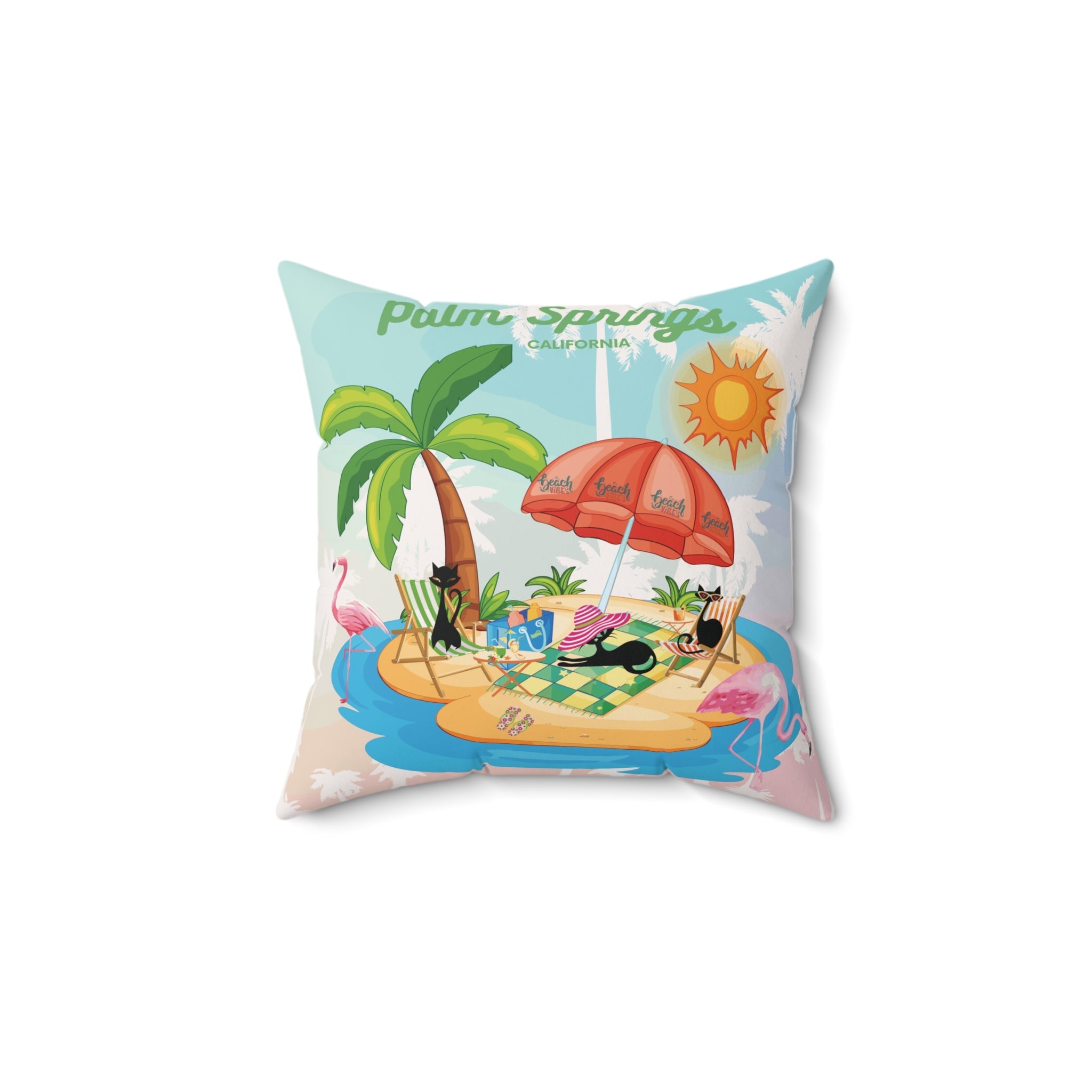 Kate McEnroe New York Palm Springs Atomic Cat Throw Pillow, Retro Flamingo Island Cushion, Mid Century Modern Summer Lounge AccentThrow Pillows15247600607192041454