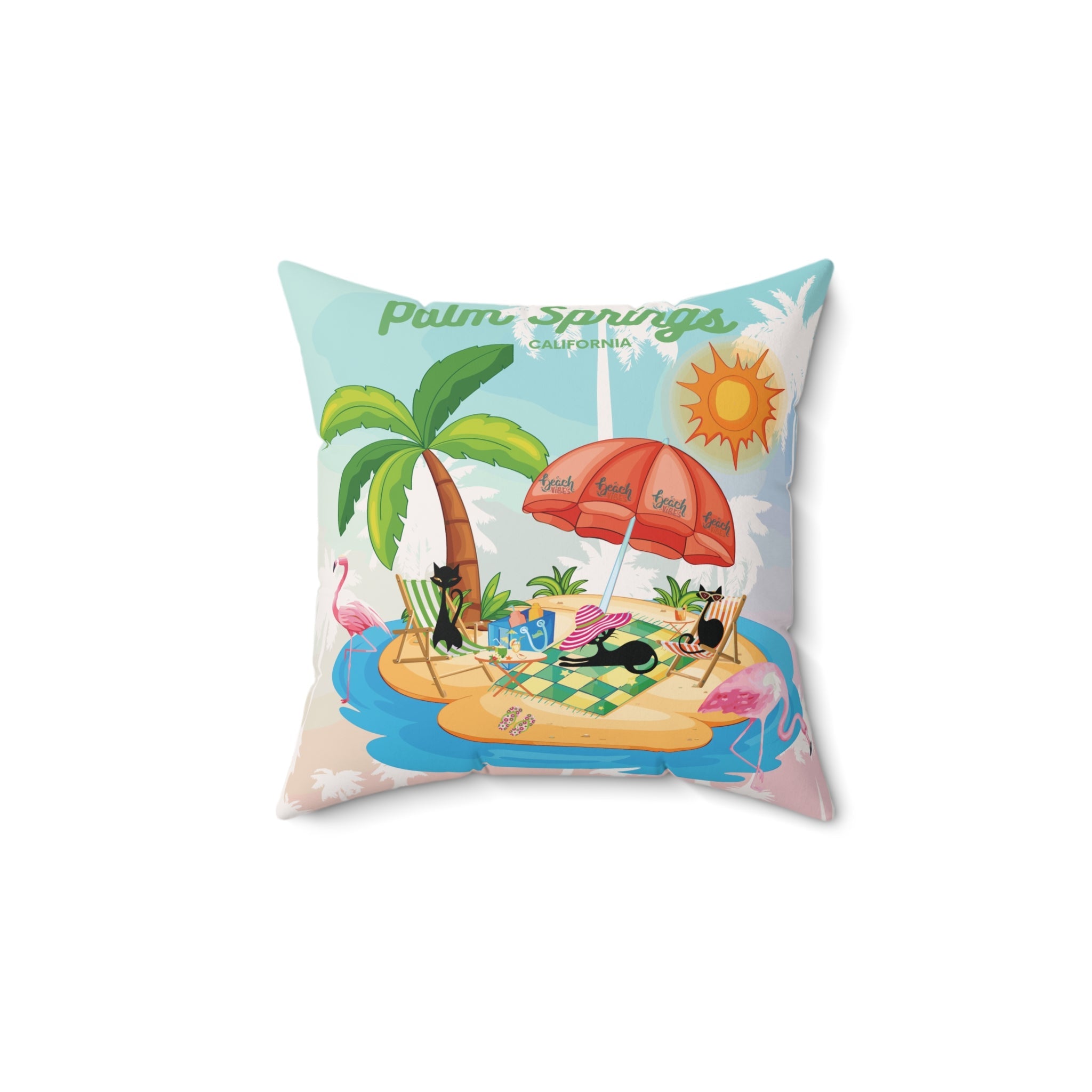 Kate McEnroe New York Palm Springs Atomic Cat Throw Pillow, Retro Flamingo Island Cushion, Mid Century Modern Summer Lounge AccentThrow Pillows20277343611292954665