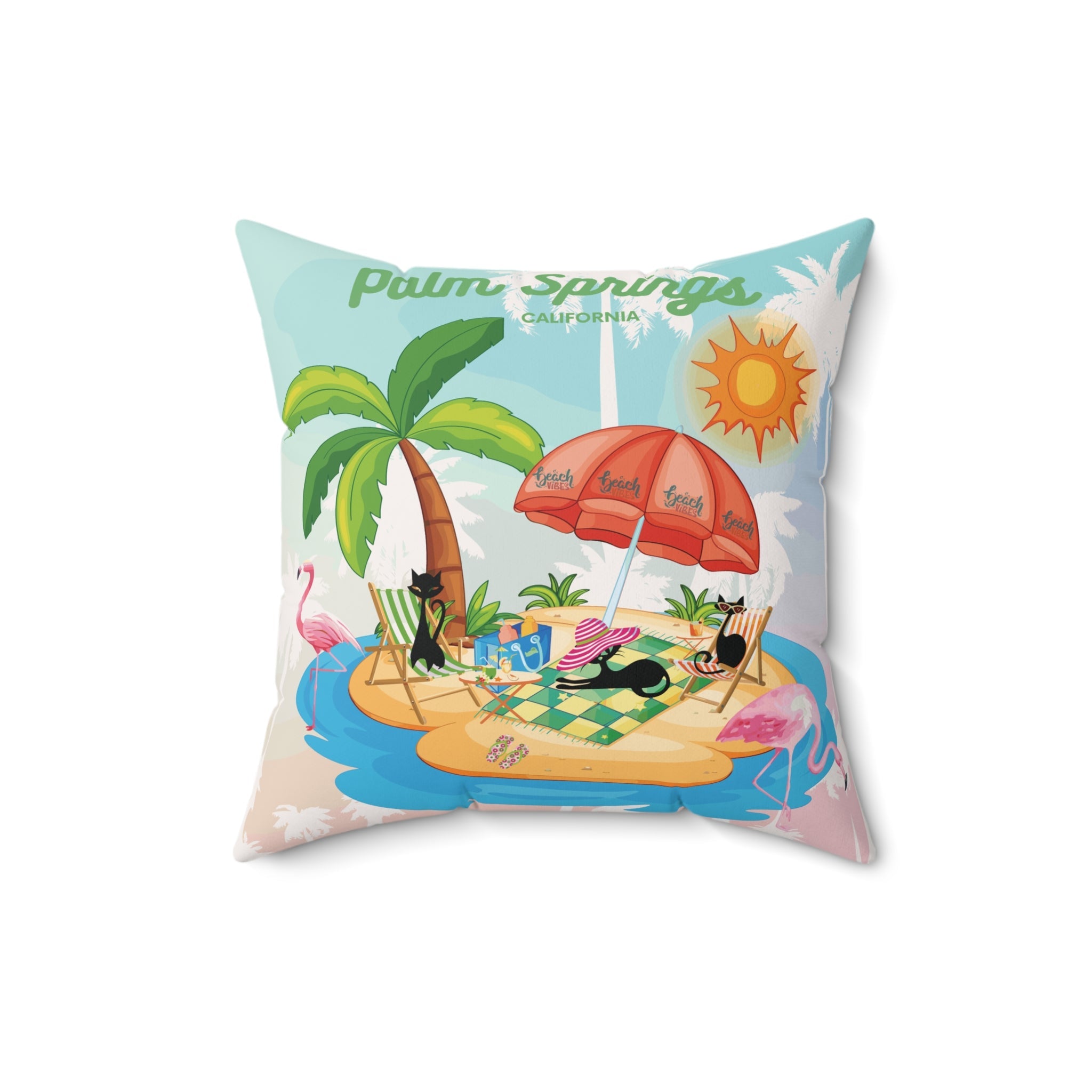 Kate McEnroe New York Palm Springs Atomic Cat Throw Pillow, Retro Flamingo Island Cushion, Mid Century Modern Summer Lounge AccentThrow Pillows20277343611292954665