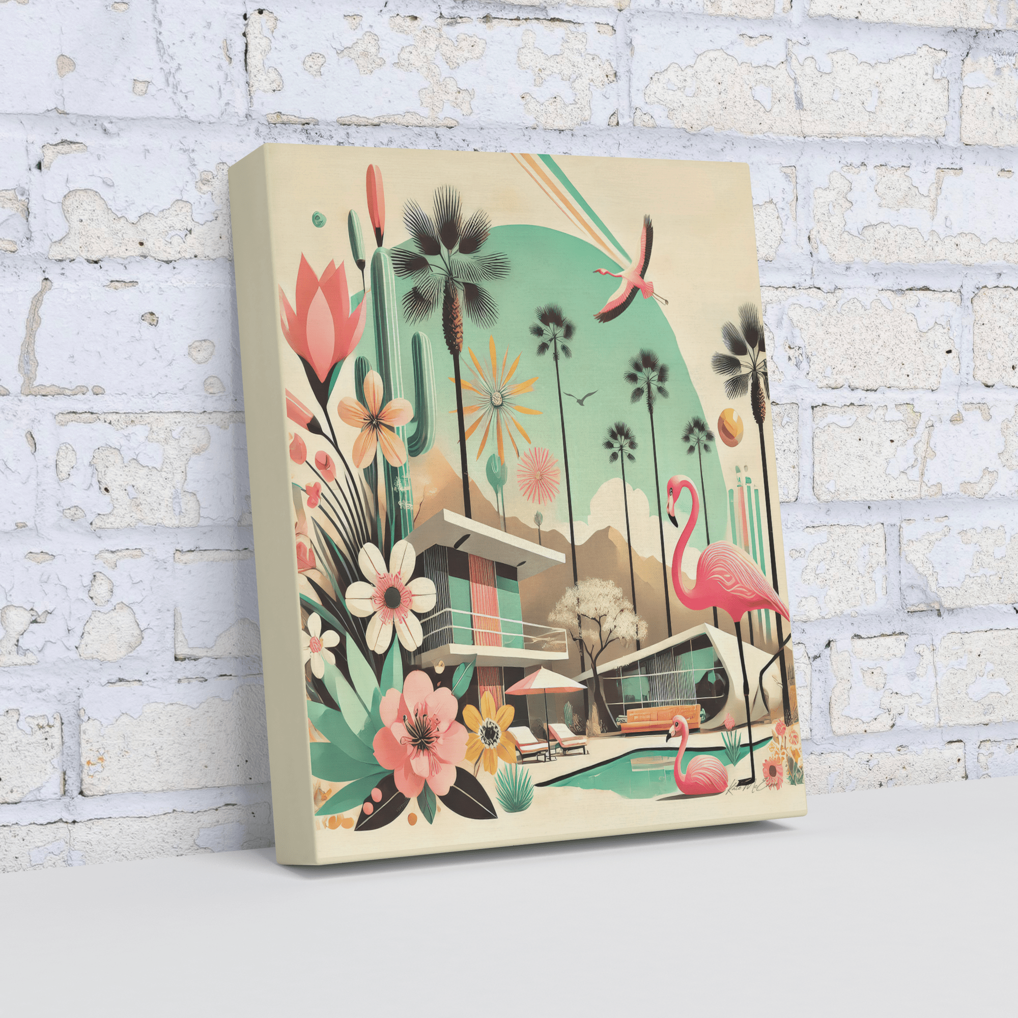 Kate McEnroe New York Palm Springs California Flamingo Canvas Wall Art, Mid Century Modern Desert DecorCanvas Wall Art1850