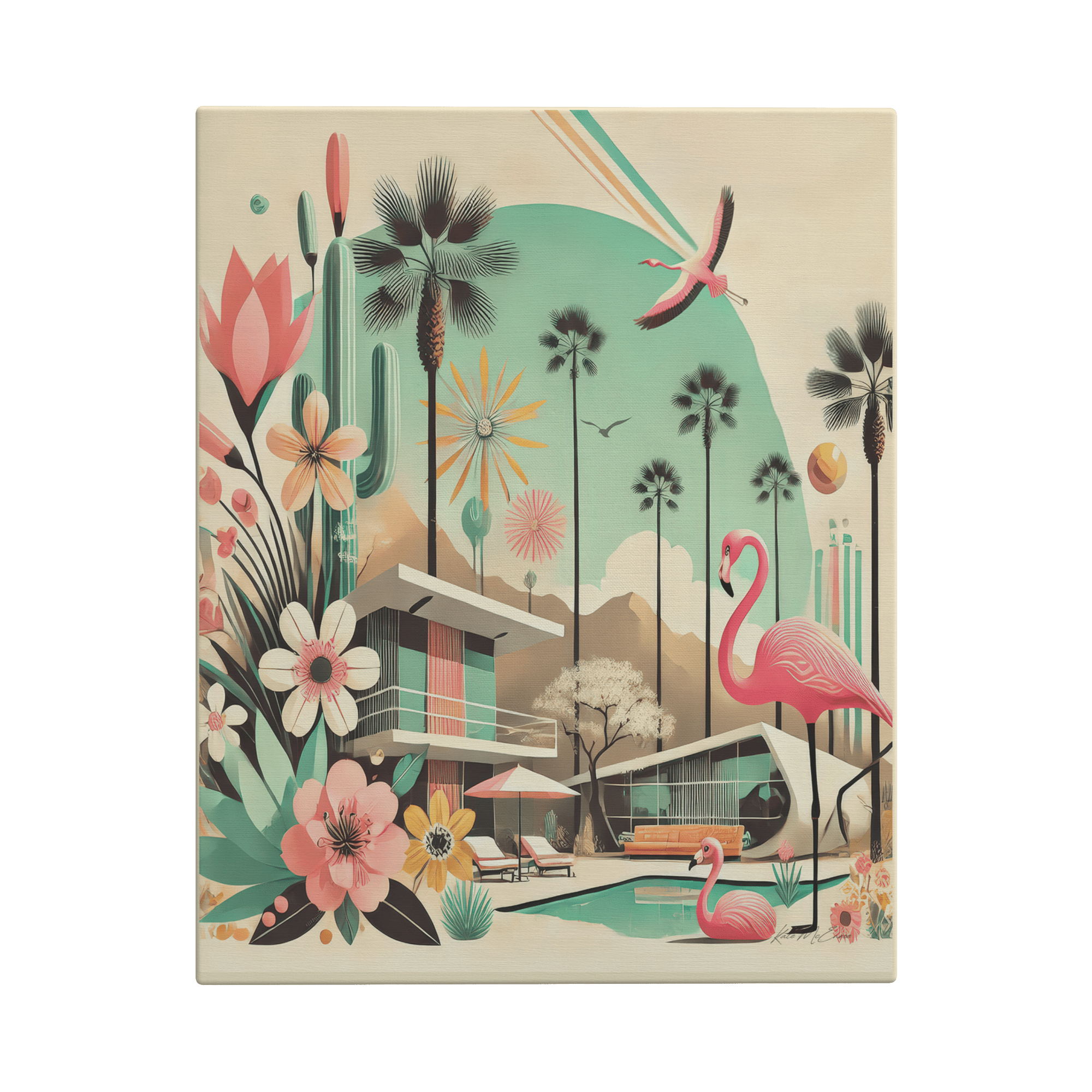 Kate McEnroe New York Palm Springs California Flamingo Canvas Wall Art, Mid Century Modern Desert DecorCanvas Wall Art1850