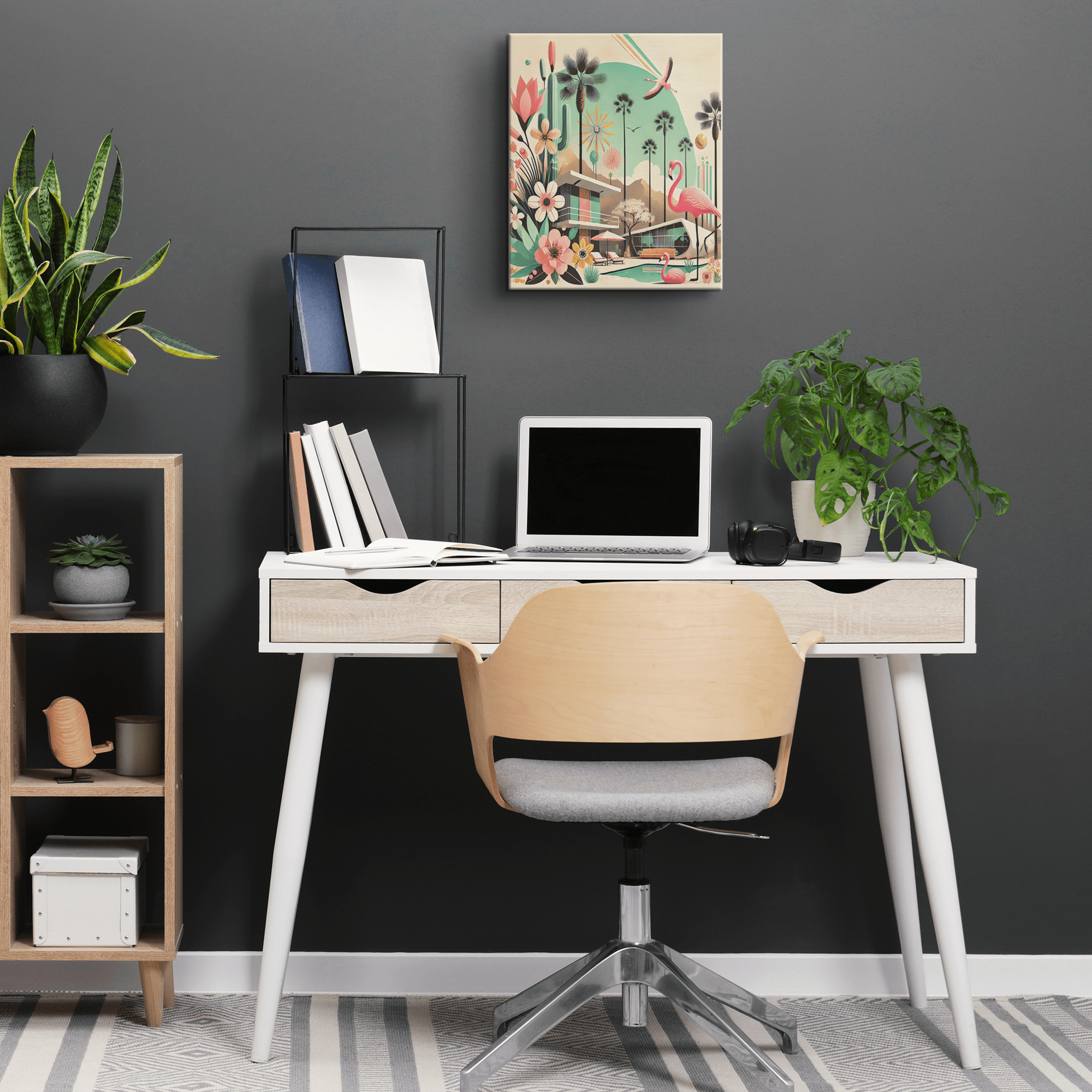 Kate McEnroe New York Palm Springs California Flamingo Canvas Wall Art, Mid Century Modern Desert DecorCanvas Wall Art1850