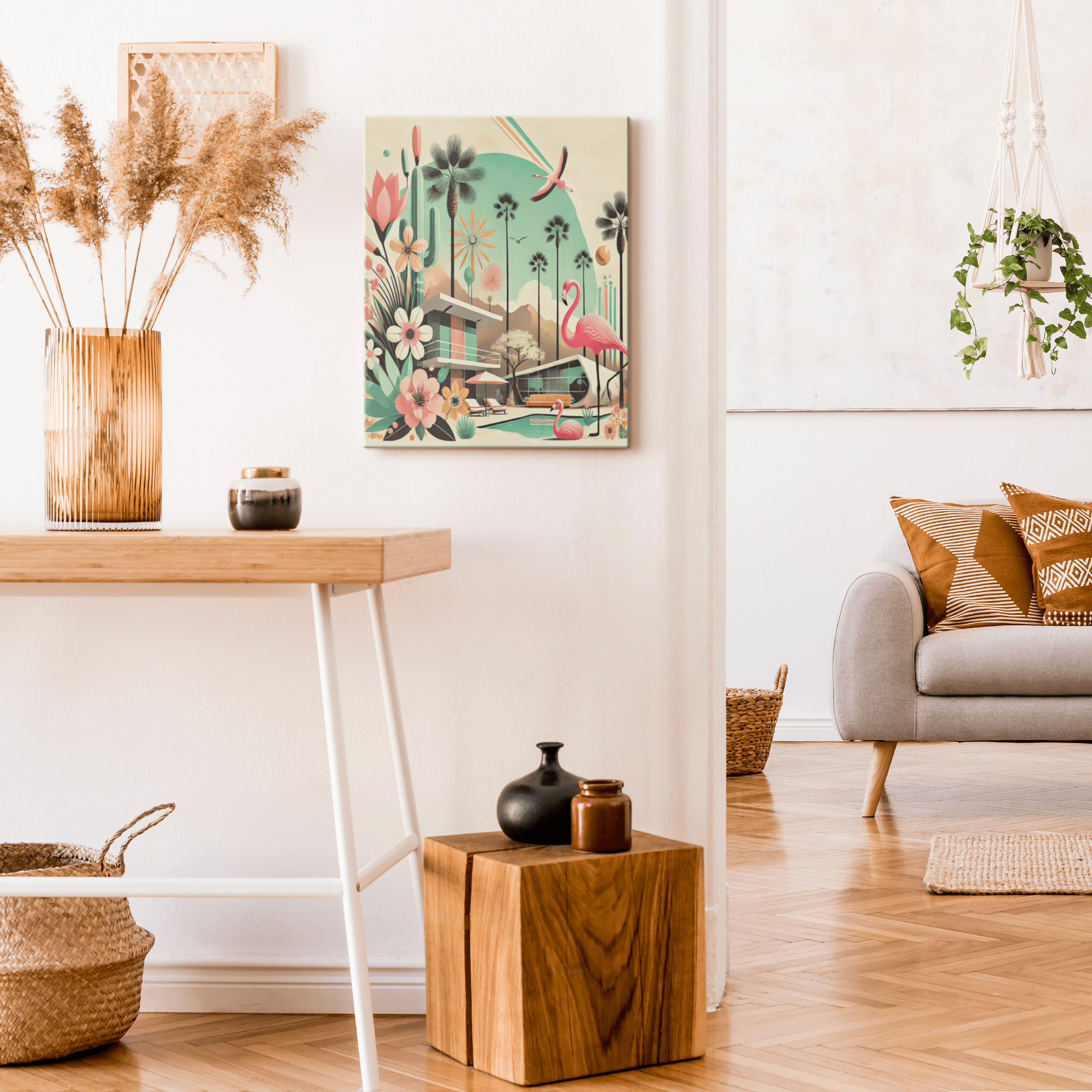 Kate McEnroe New York Palm Springs California Flamingo Canvas Wall Art, Mid Century Modern Desert DecorCanvas Wall Art1850