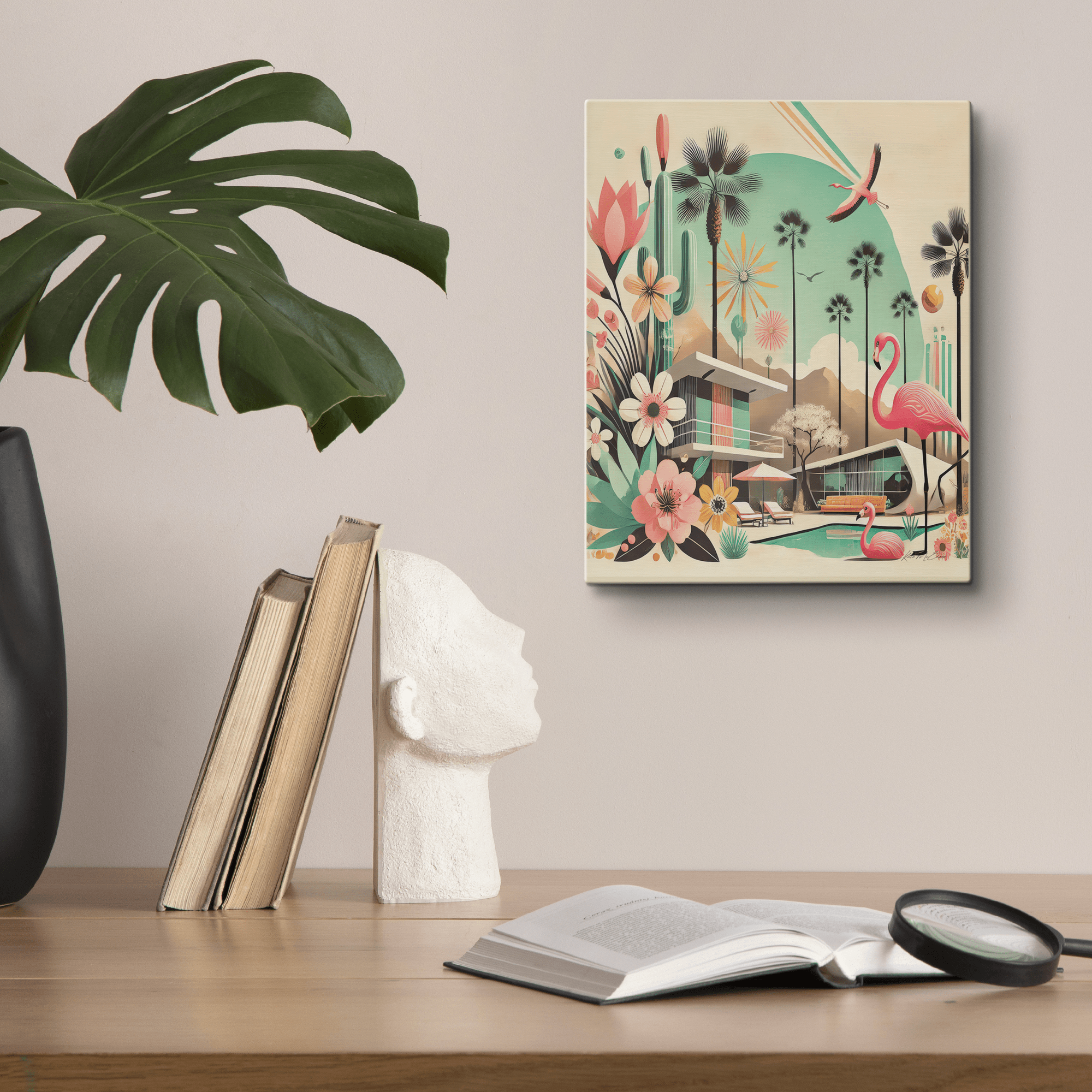 Kate McEnroe New York Palm Springs California Flamingo Canvas Wall Art, Mid Century Modern Desert DecorCanvas Wall Art1850