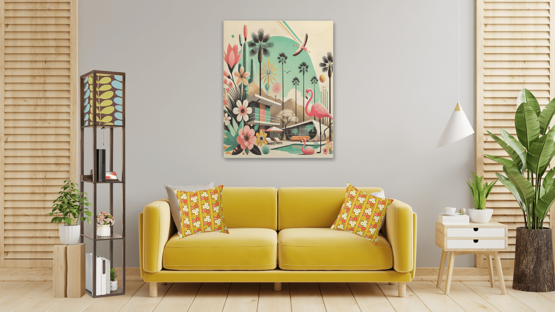 Kate McEnroe New York Palm Springs California Flamingo Canvas Wall Art, Mid Century Modern Desert DecorCanvas Wall Art1850