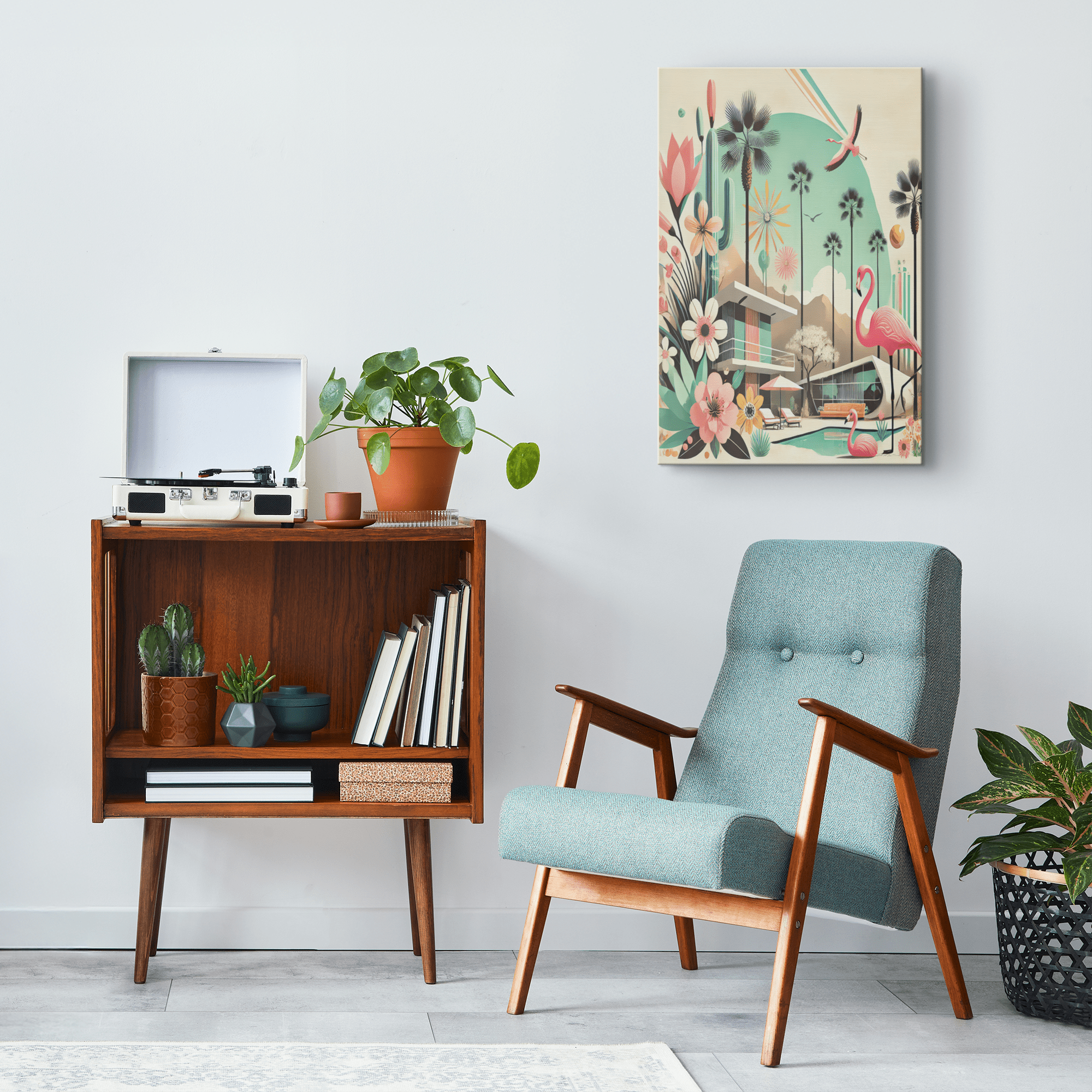 Kate McEnroe New York Palm Springs California Flamingo Canvas Wall Art, Mid Century Modern Desert DecorCanvas Wall Art1850