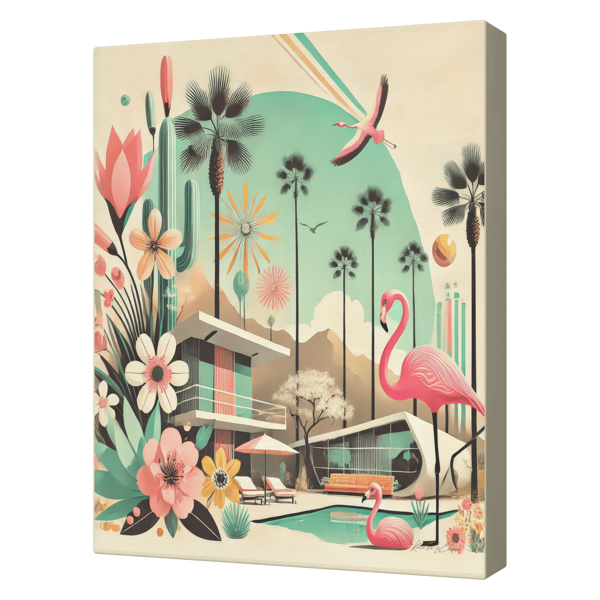 Kate McEnroe New York Palm Springs California Flamingo Canvas Wall Art, Mid Century Modern Desert DecorCanvas Wall Art1850