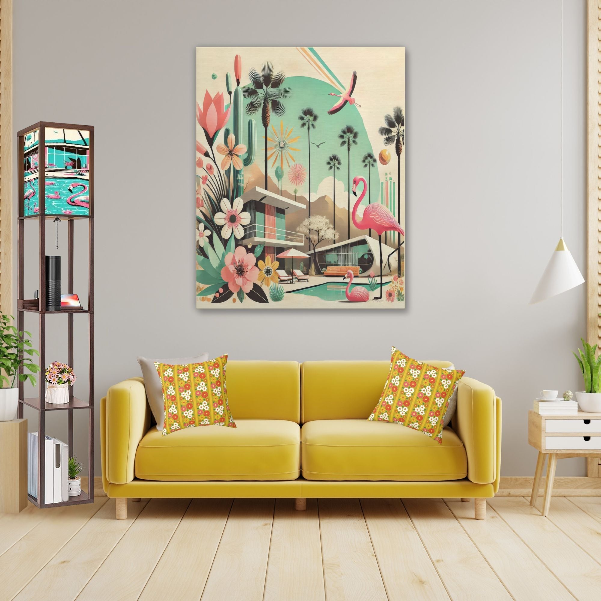 Kate McEnroe New York Palm Springs California Flamingo Canvas Wall Art, Mid Century Modern Desert DecorCanvas Wall Art1850