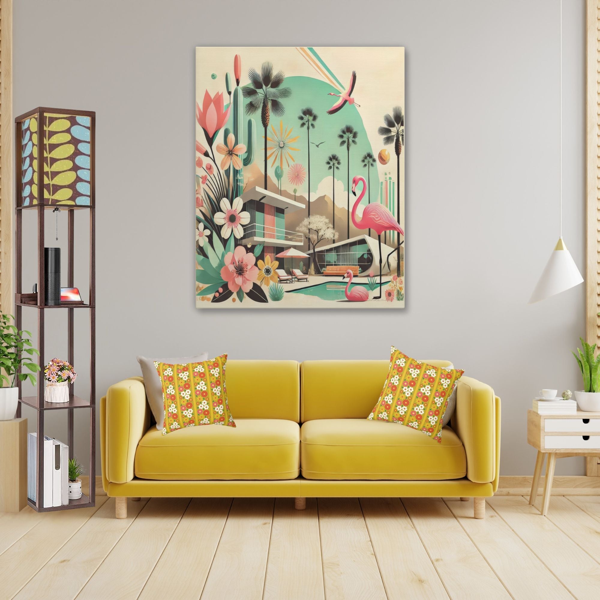 Kate McEnroe New York Palm Springs California Flamingo Canvas Wall Art, Mid Century Modern Desert DecorCanvas Wall Art1850