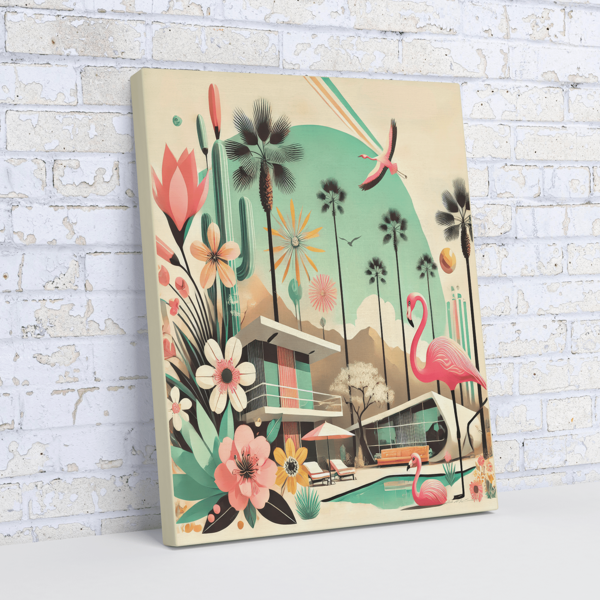 Kate McEnroe New York Palm Springs California Flamingo Canvas Wall Art, Mid Century Modern Desert DecorCanvas Wall Art1853