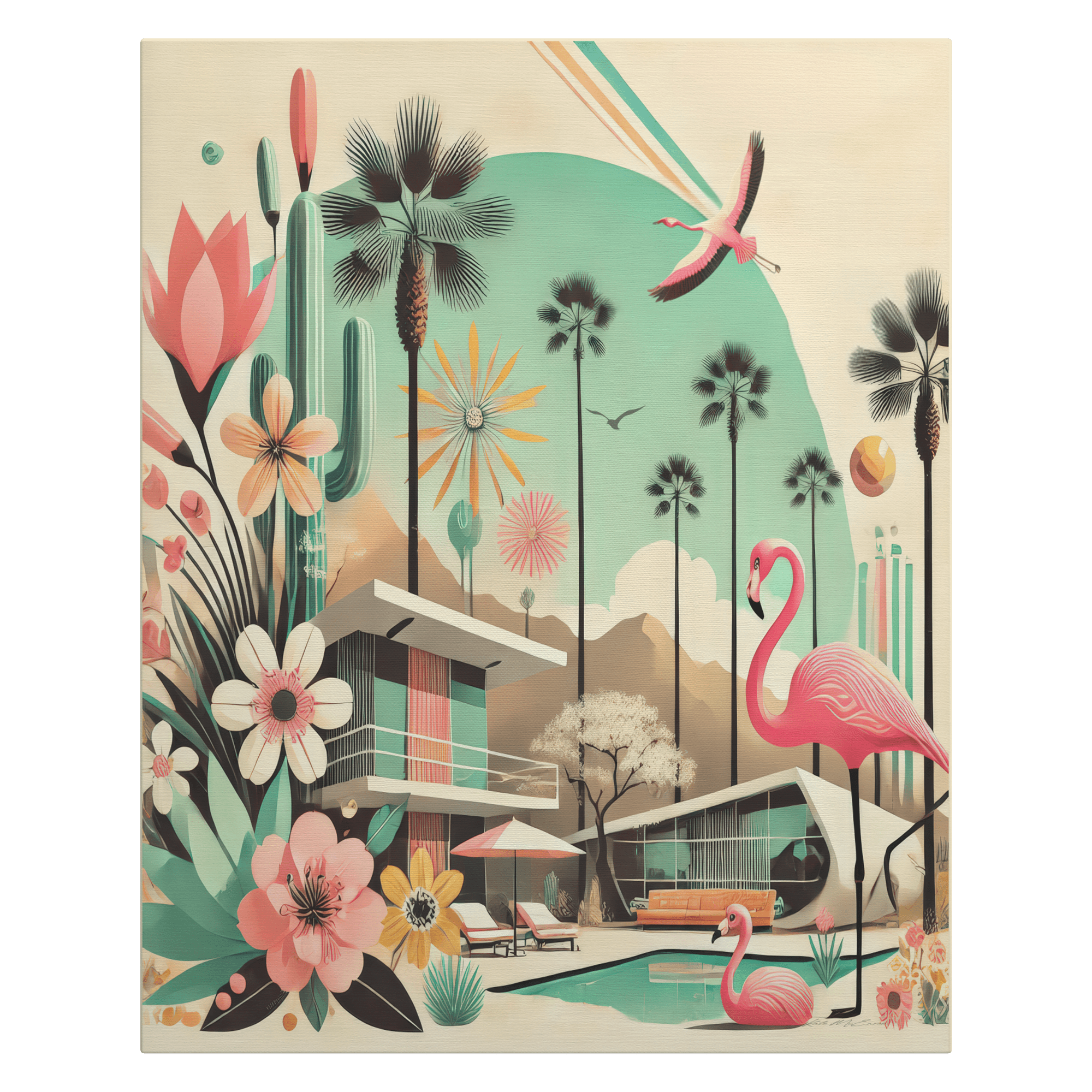 Kate McEnroe New York Palm Springs California Flamingo Canvas Wall Art, Mid Century Modern Desert DecorCanvas Wall Art1853