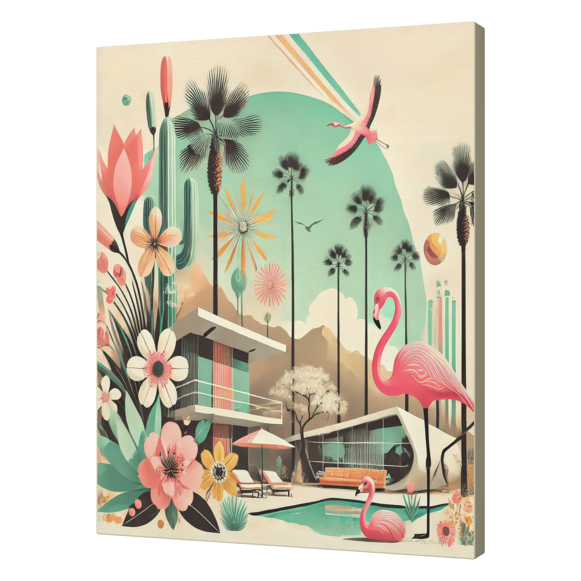 Kate McEnroe New York Palm Springs California Flamingo Canvas Wall Art, Mid Century Modern Desert DecorCanvas Wall Art1853