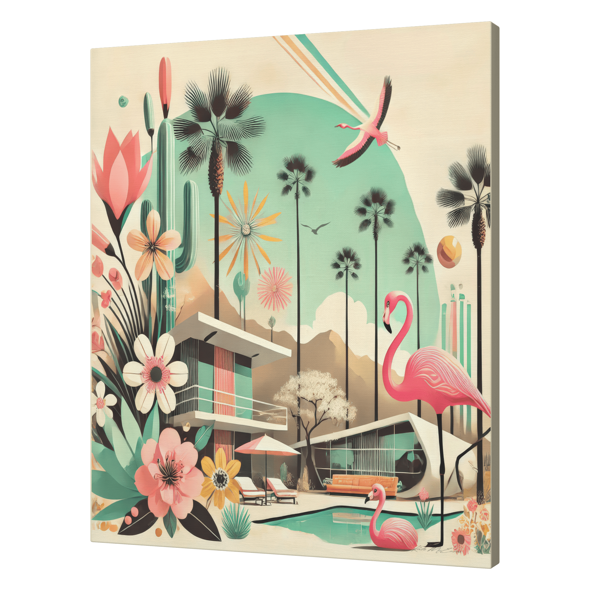 Kate McEnroe New York Palm Springs California Flamingo Canvas Wall Art, Mid Century Modern Desert DecorCanvas Wall Art1854