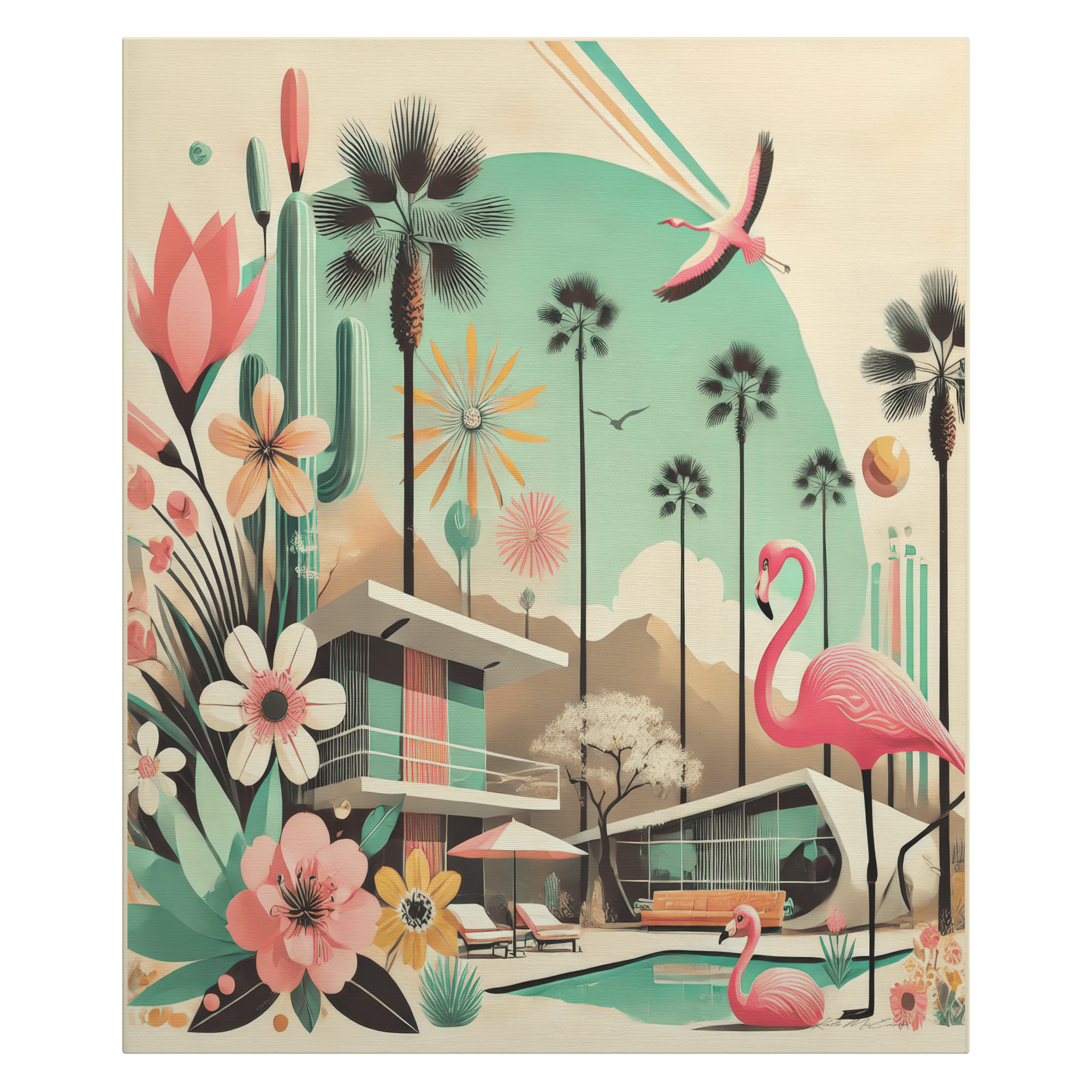 Kate McEnroe New York Palm Springs California Flamingo Canvas Wall Art, Mid Century Modern Desert DecorCanvas Wall Art1854