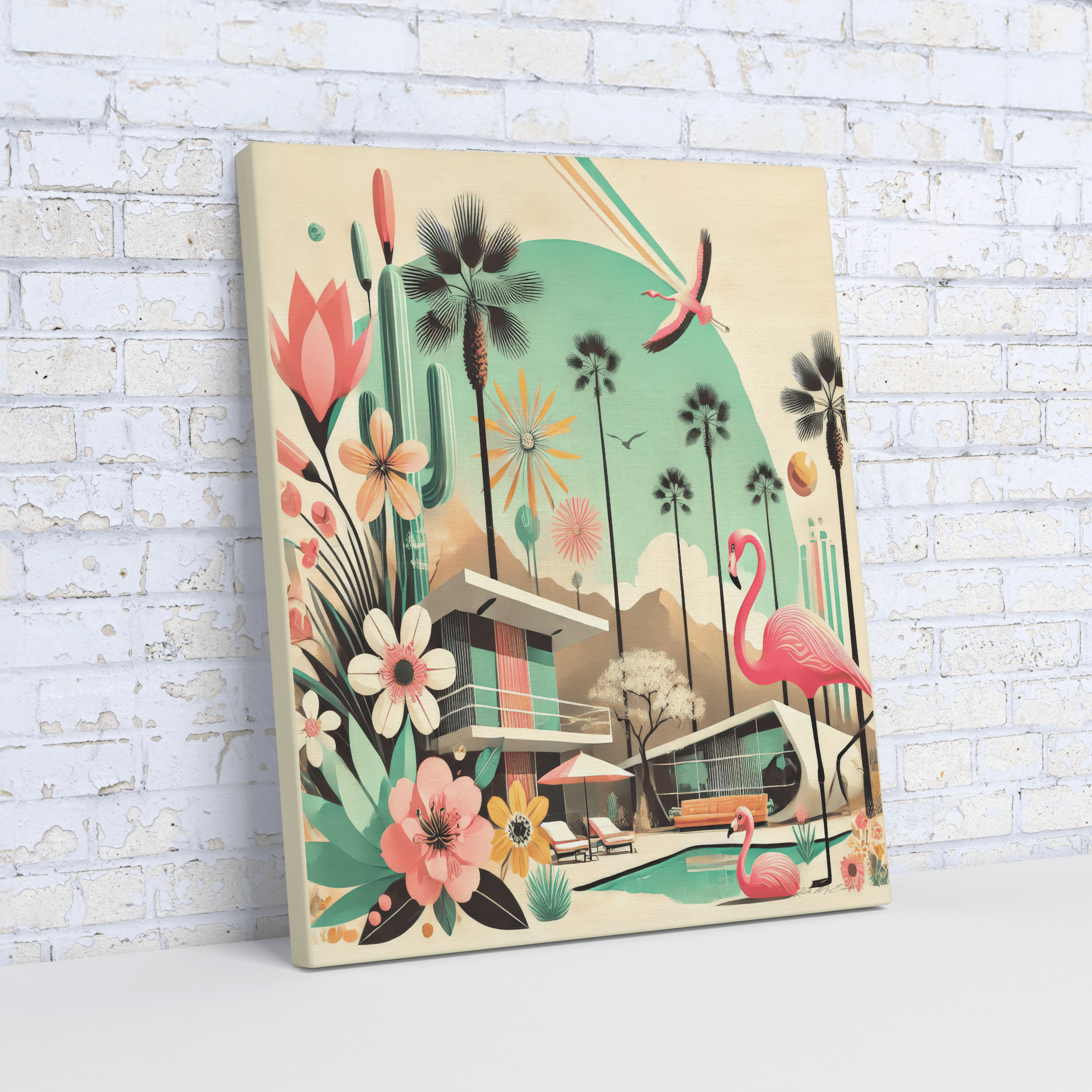 Kate McEnroe New York Palm Springs California Flamingo Canvas Wall Art, Mid Century Modern Desert DecorCanvas Wall Art1854