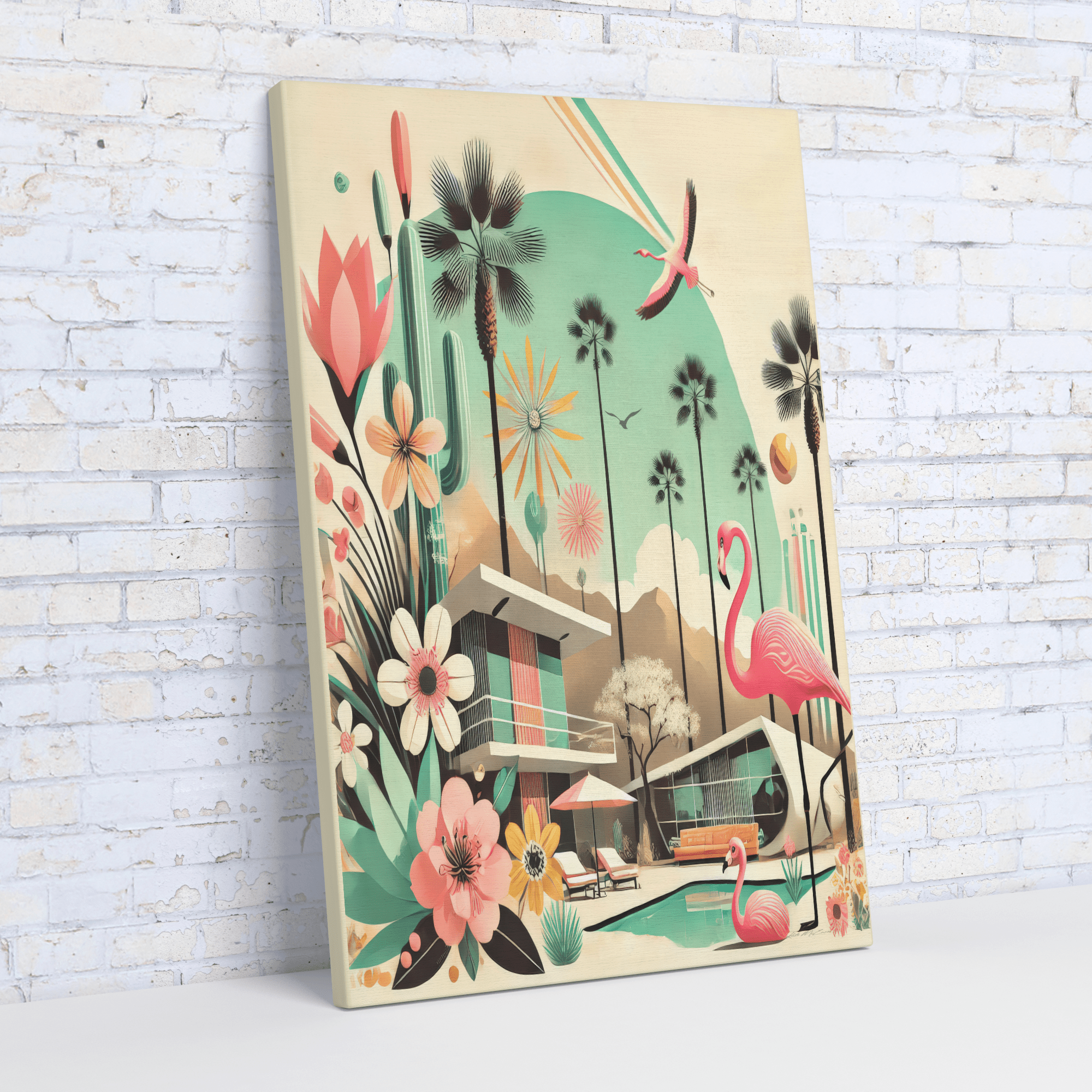 Kate McEnroe New York Palm Springs California Flamingo Canvas Wall Art, Mid Century Modern Desert DecorCanvas Wall Art8440