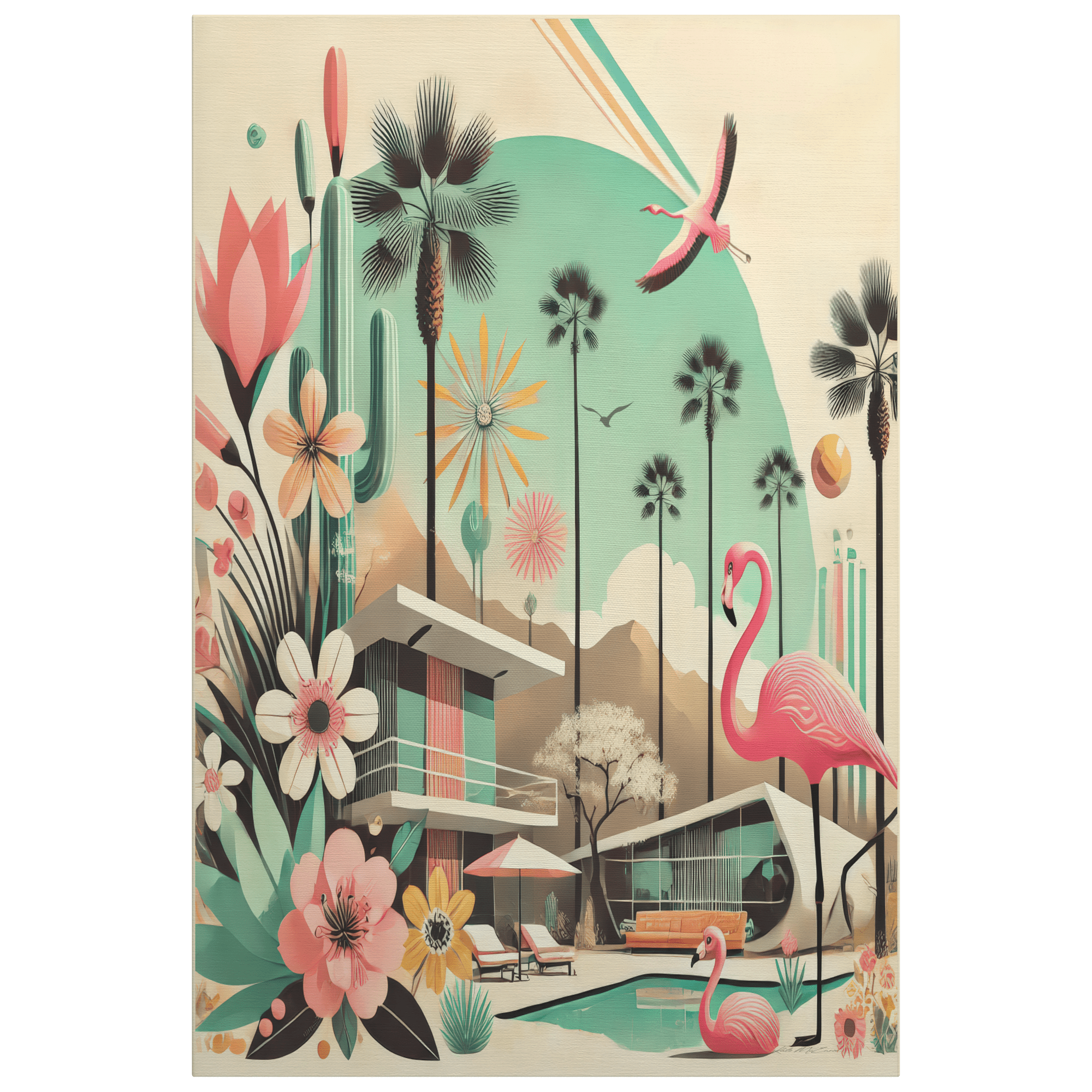 Kate McEnroe New York Palm Springs California Flamingo Canvas Wall Art, Mid Century Modern Desert DecorCanvas Wall Art8440