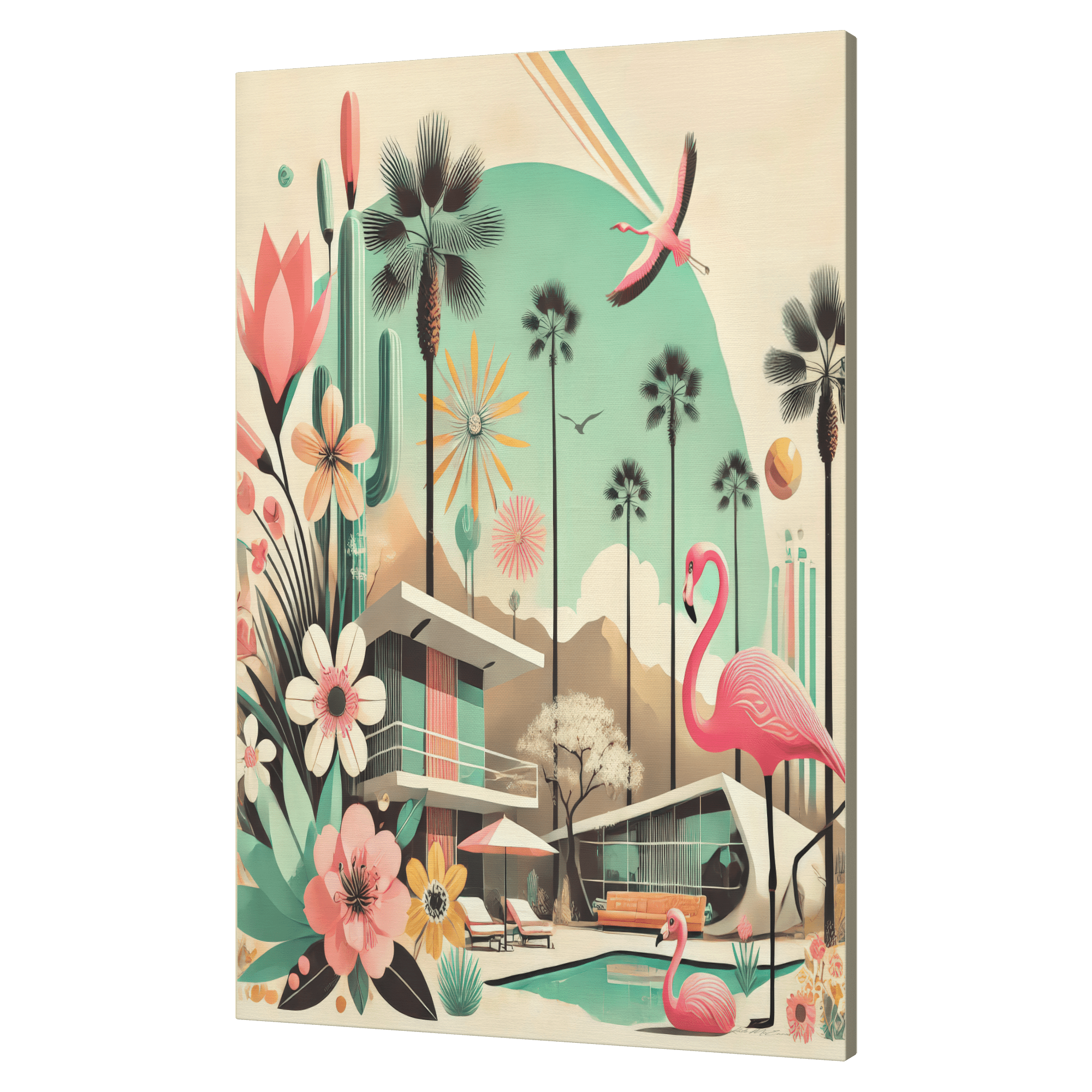 Kate McEnroe New York Palm Springs California Flamingo Canvas Wall Art, Mid Century Modern Desert DecorCanvas Wall Art8440