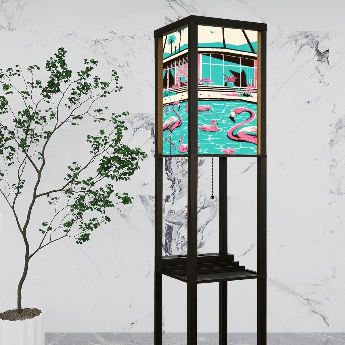 Kate McEnroe New York Palm Springs California Flamingo Floor Lamp with Shelf, Mid Century Modern Tropical Retro LightShelf LightingZbdd3mDoZi