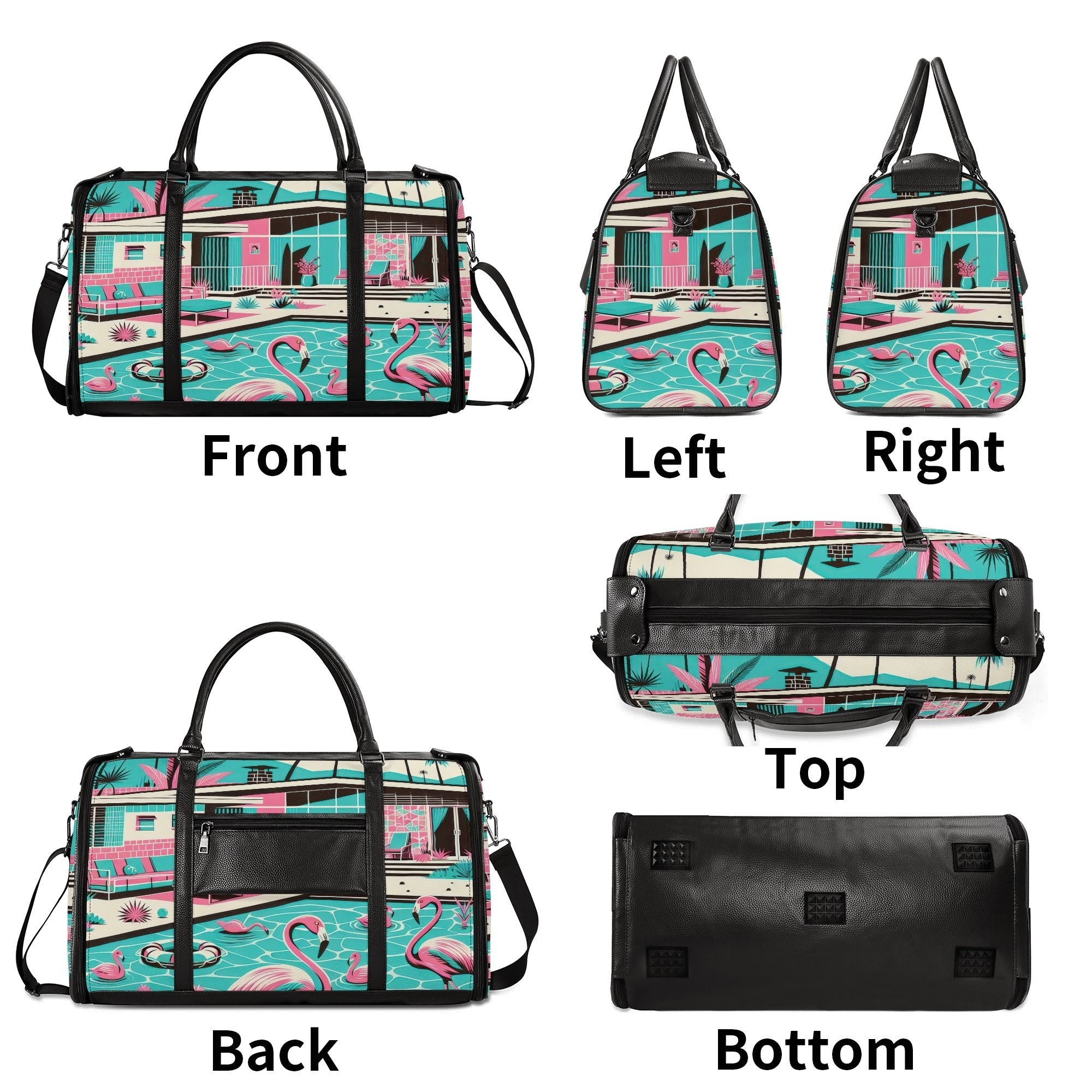 Kate McEnroe New York Palm Springs Flamingo Mid Century Modern Duffel Bag, Retro Poolside Travel WeekenderDuffel BagsWLXVX8LW - 1