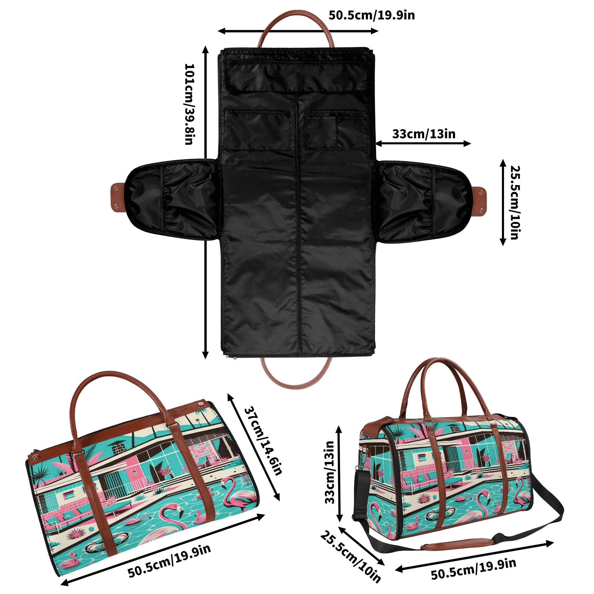 Kate McEnroe New York Palm Springs Flamingo Mid Century Modern Duffel Bag, Retro Poolside Travel WeekenderDuffel BagsWLXVX8LW - 1